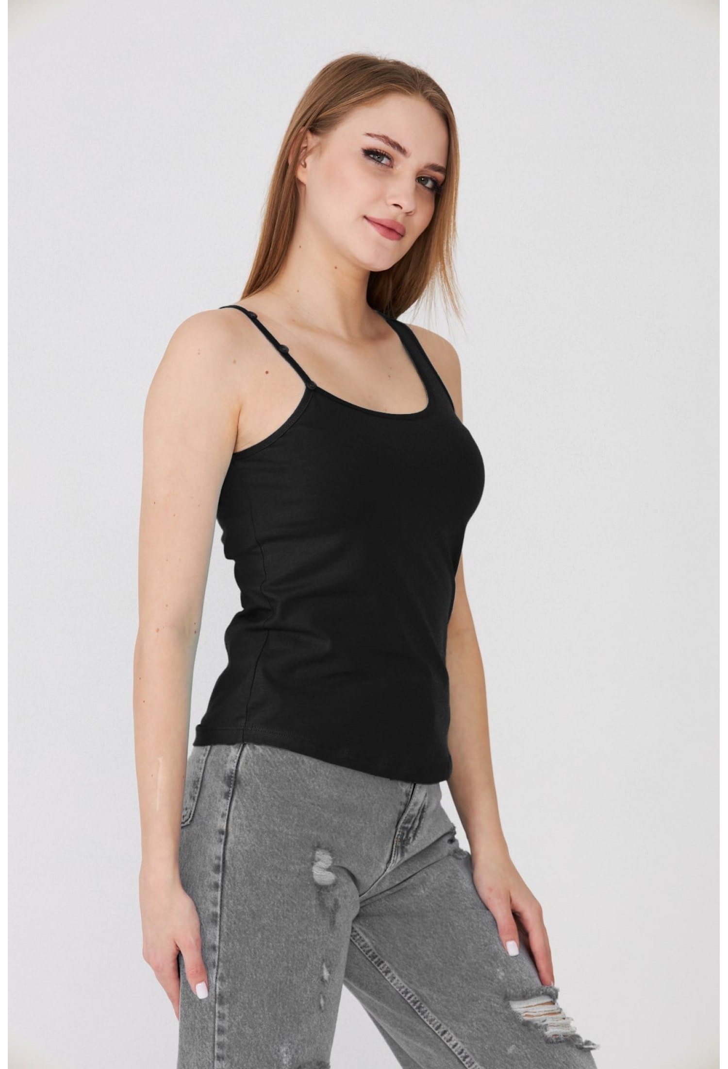 One Shoulder Button Detailed Tank Top