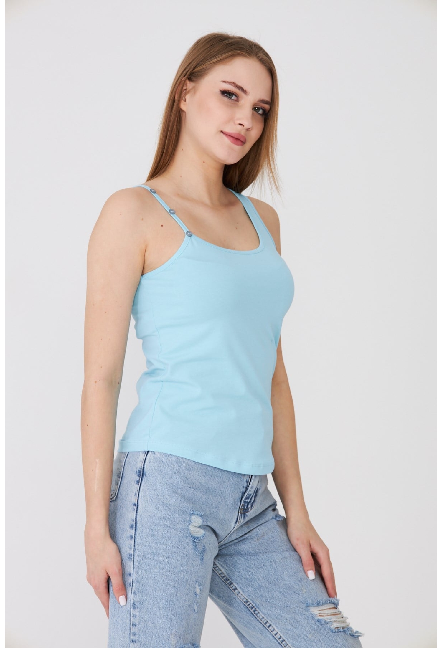 One Shoulder Button Detailed Tank Top