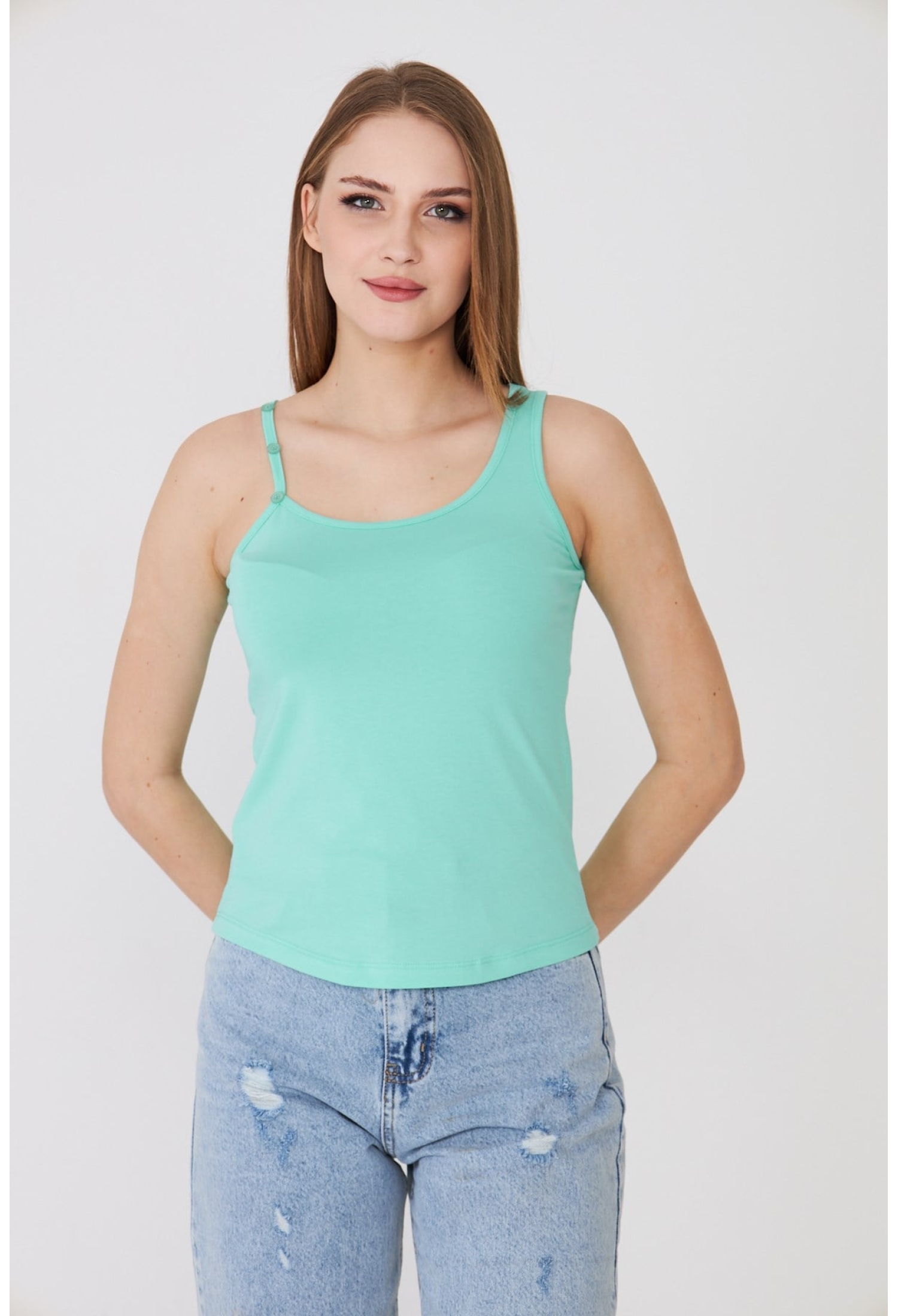 One Shoulder Button Detailed Tank Top Water