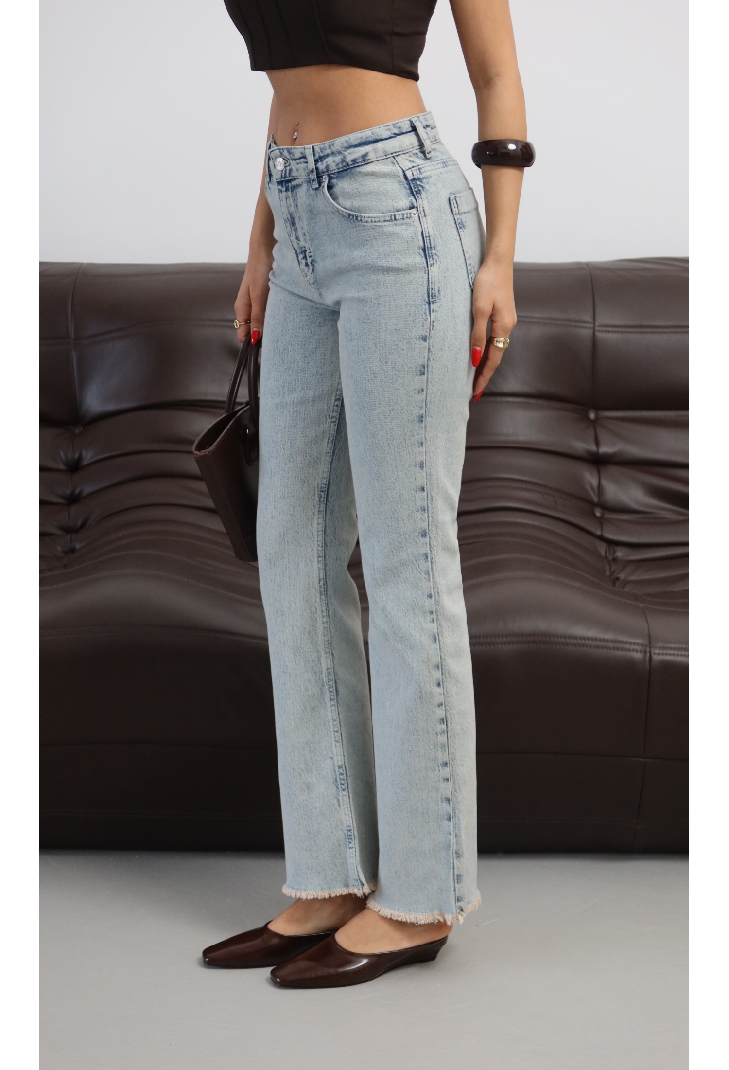 Blue Jeans Straight Leg Mom High Waist Casual