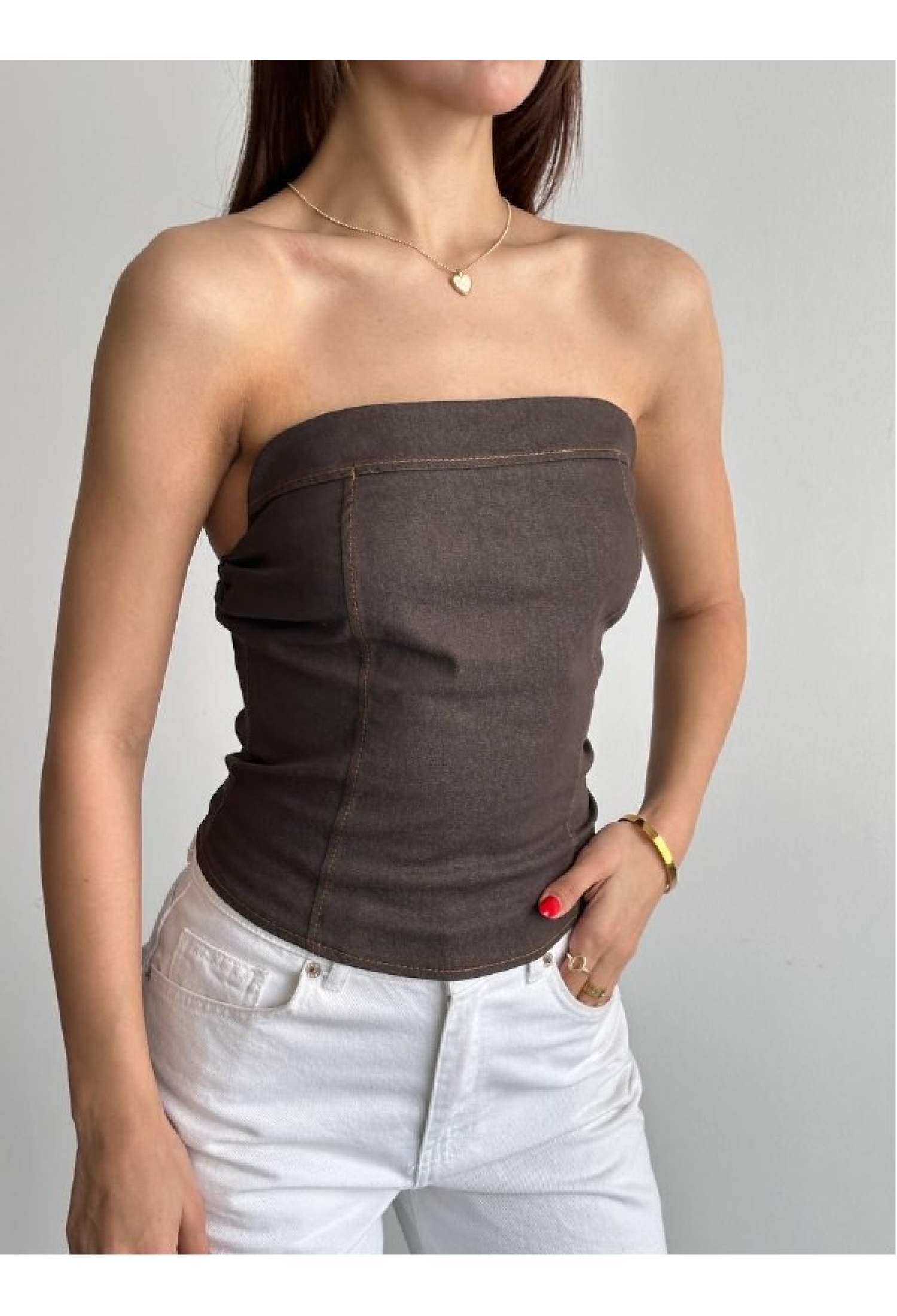 Sexy Fitted Strapless Crop Blouse