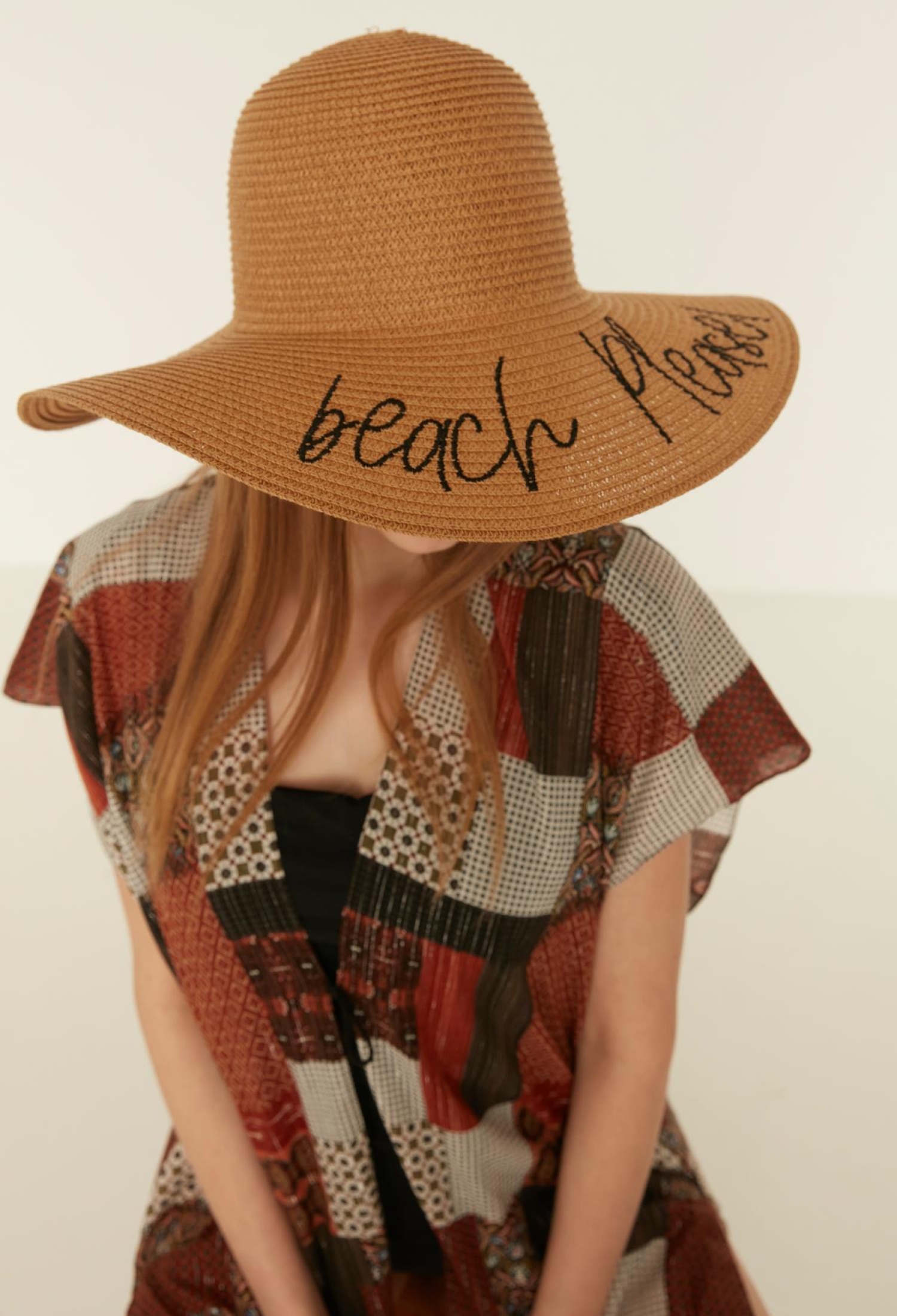 Beach Please Written Straw Flared Hat - Brand: Axesoire - Women & Kids, Baby Clothes Wholesale - TheBS Women