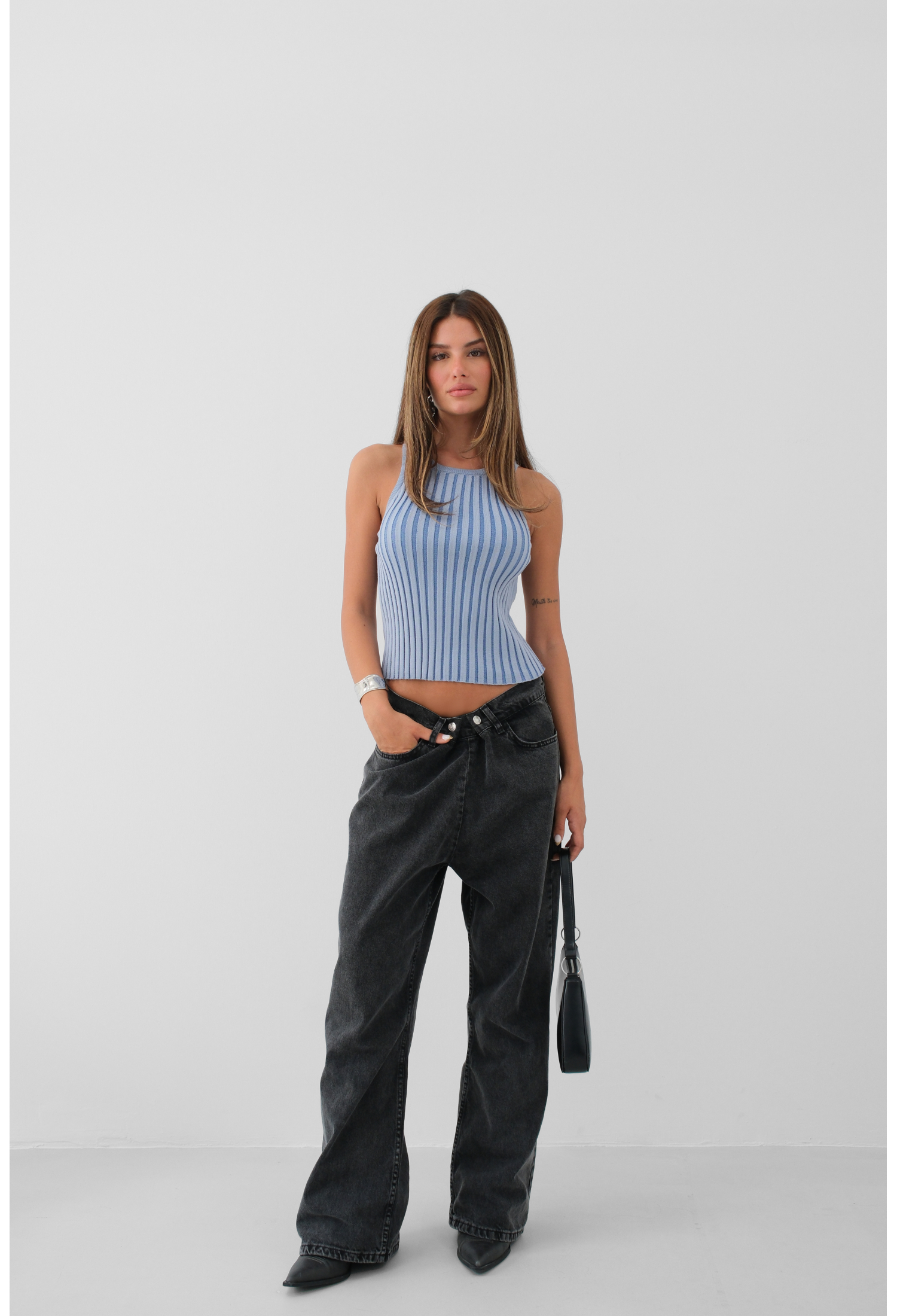 Ribbed Swim Neck Blouse