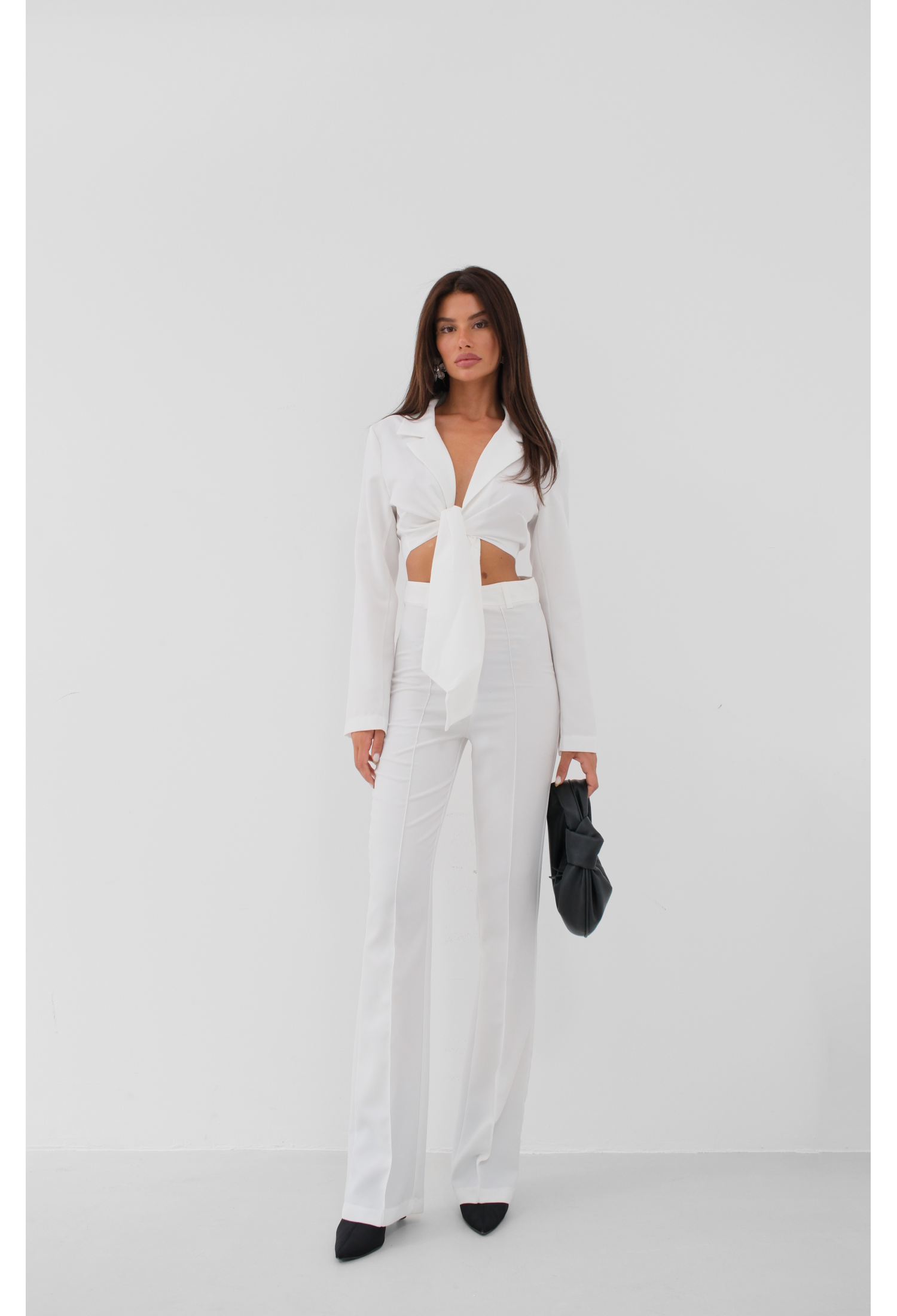 Tie Crop Jacket Pants Suit