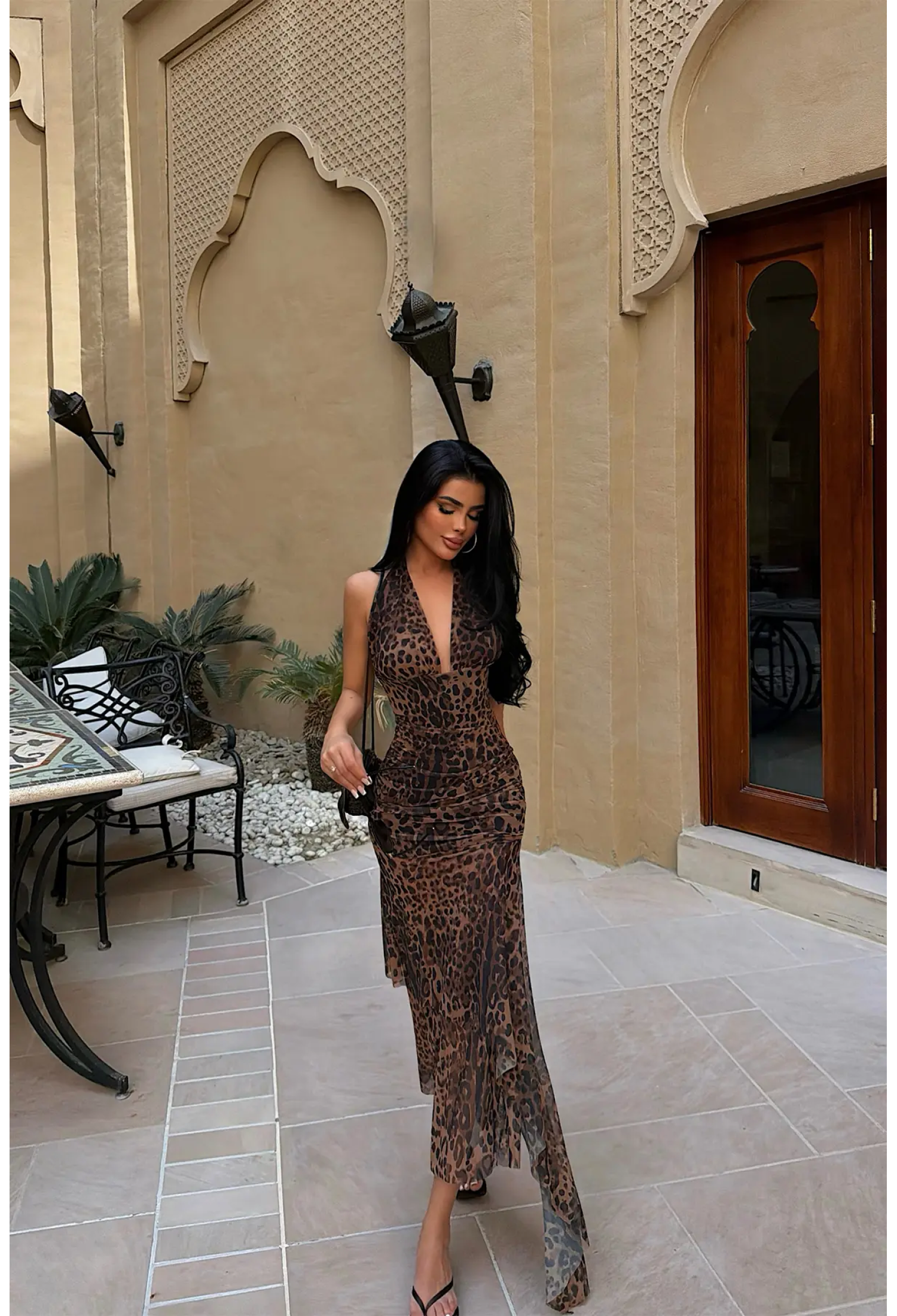 Brown Leopard Print Sleeveless Slip Dress With Cap Sleeve