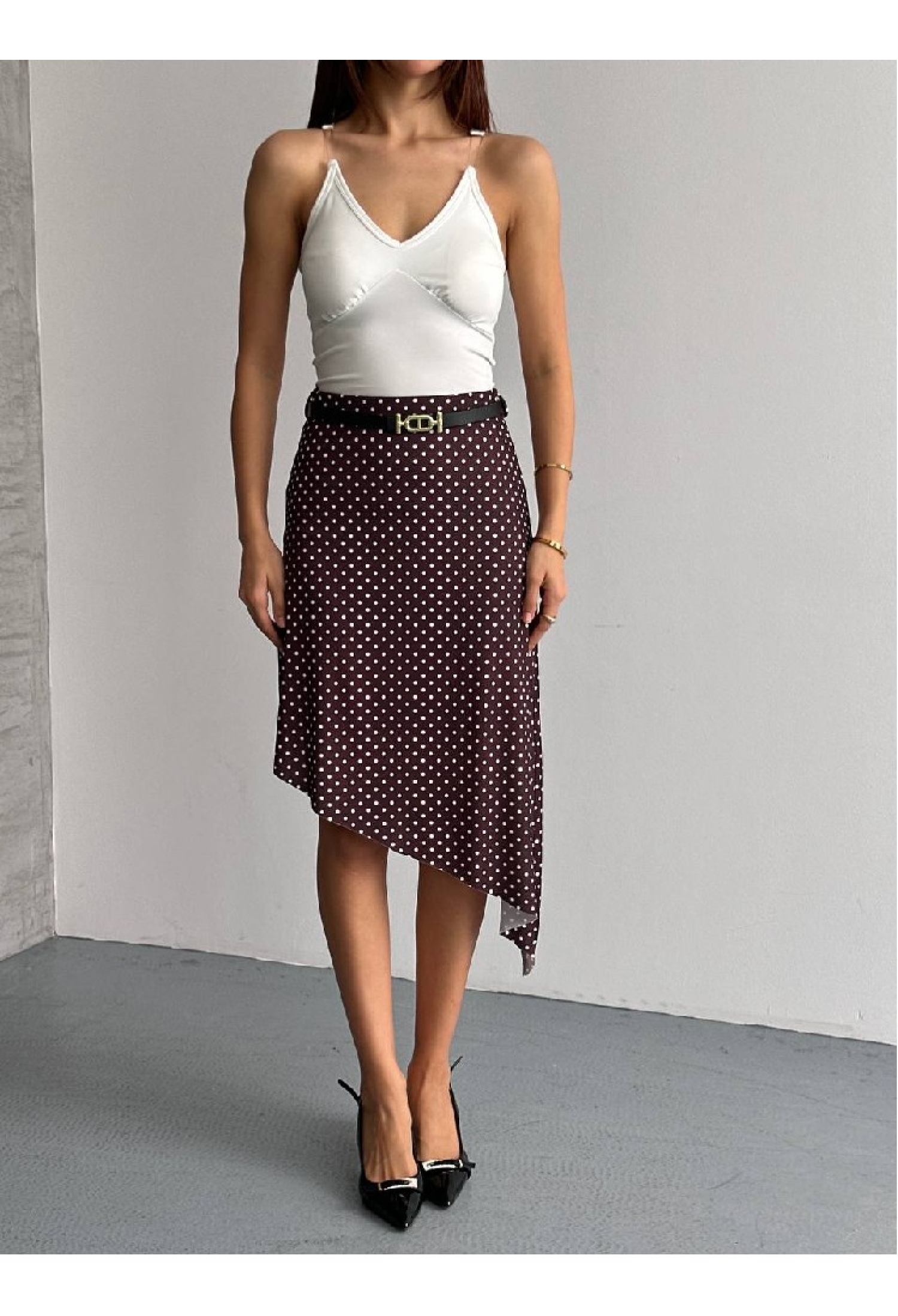 Claret Red Elegant Asymmetrical Midi Skirt