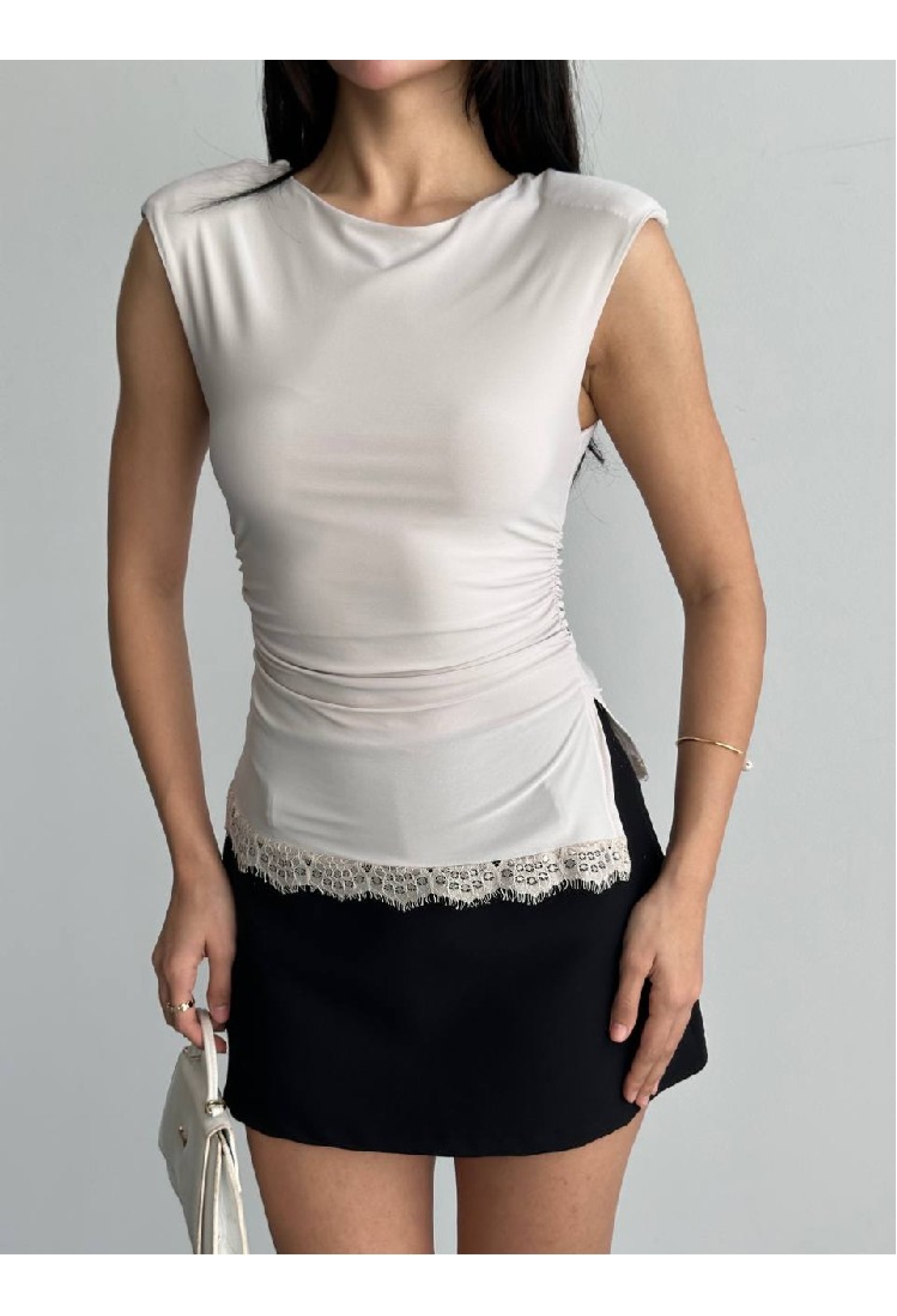 Beige Elegant Slim Fit Sleeveless Blouse