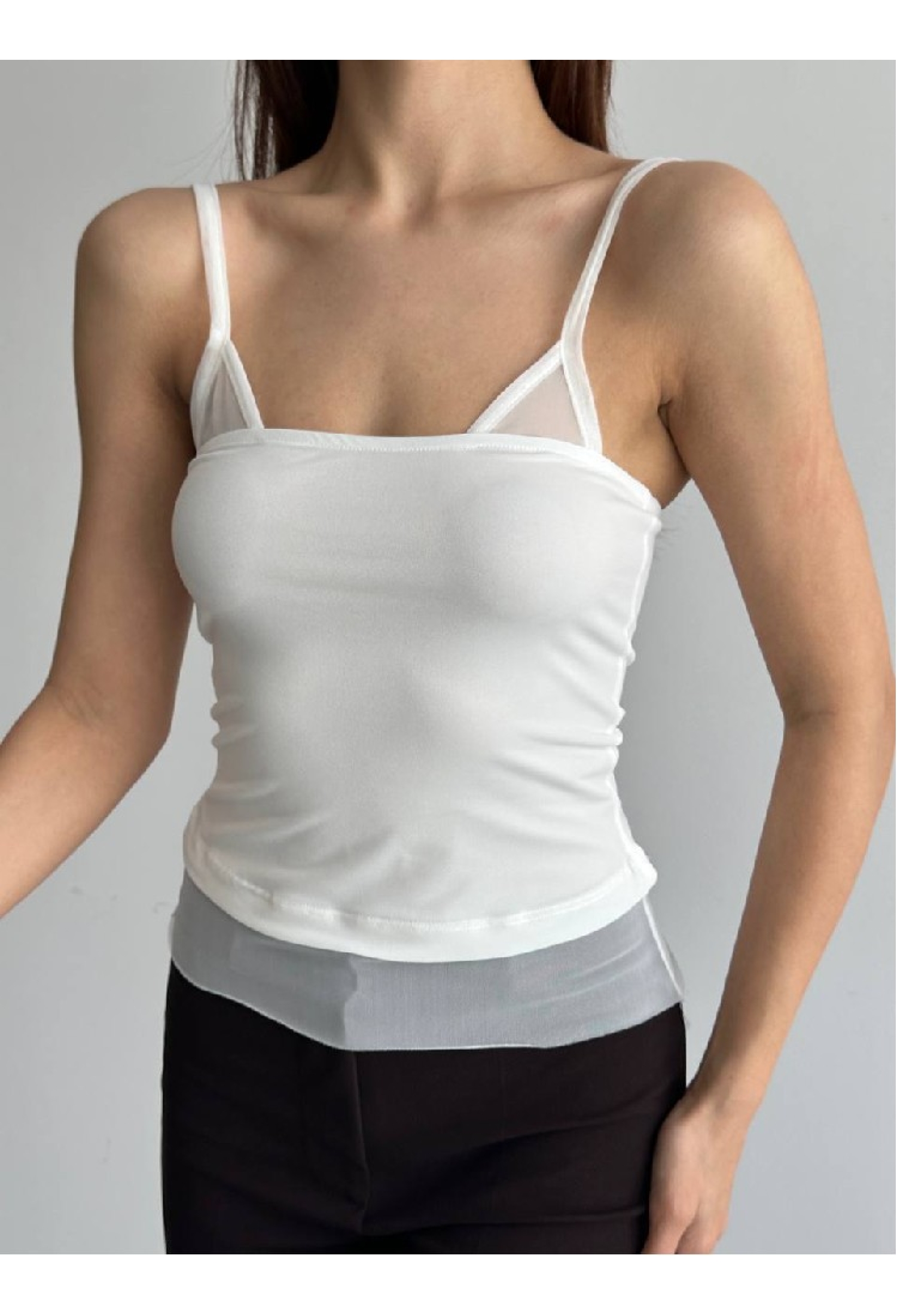White Fitted Crop Blouse With Square Neck