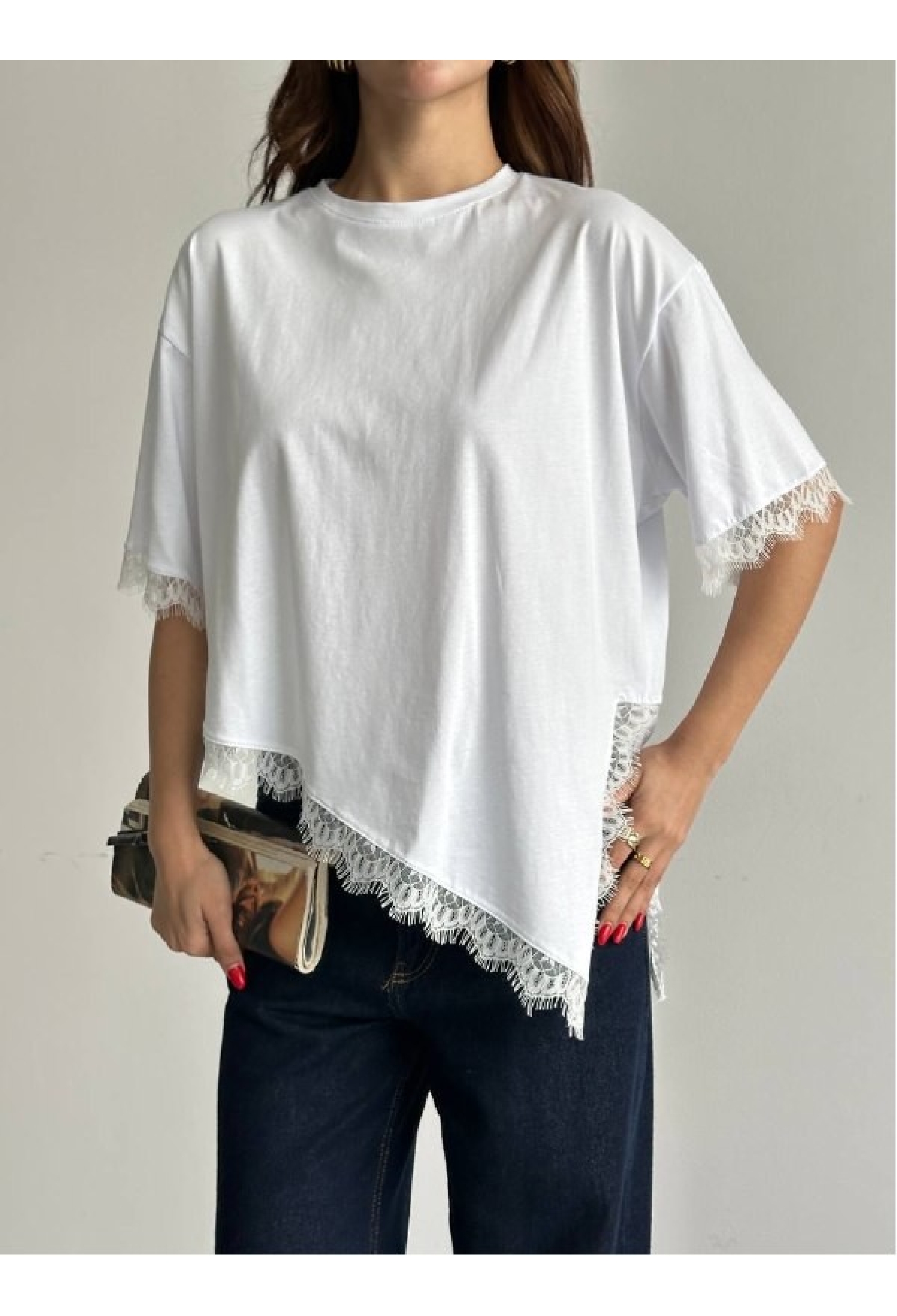 White Casual Elegant Blouse With Crew Neck