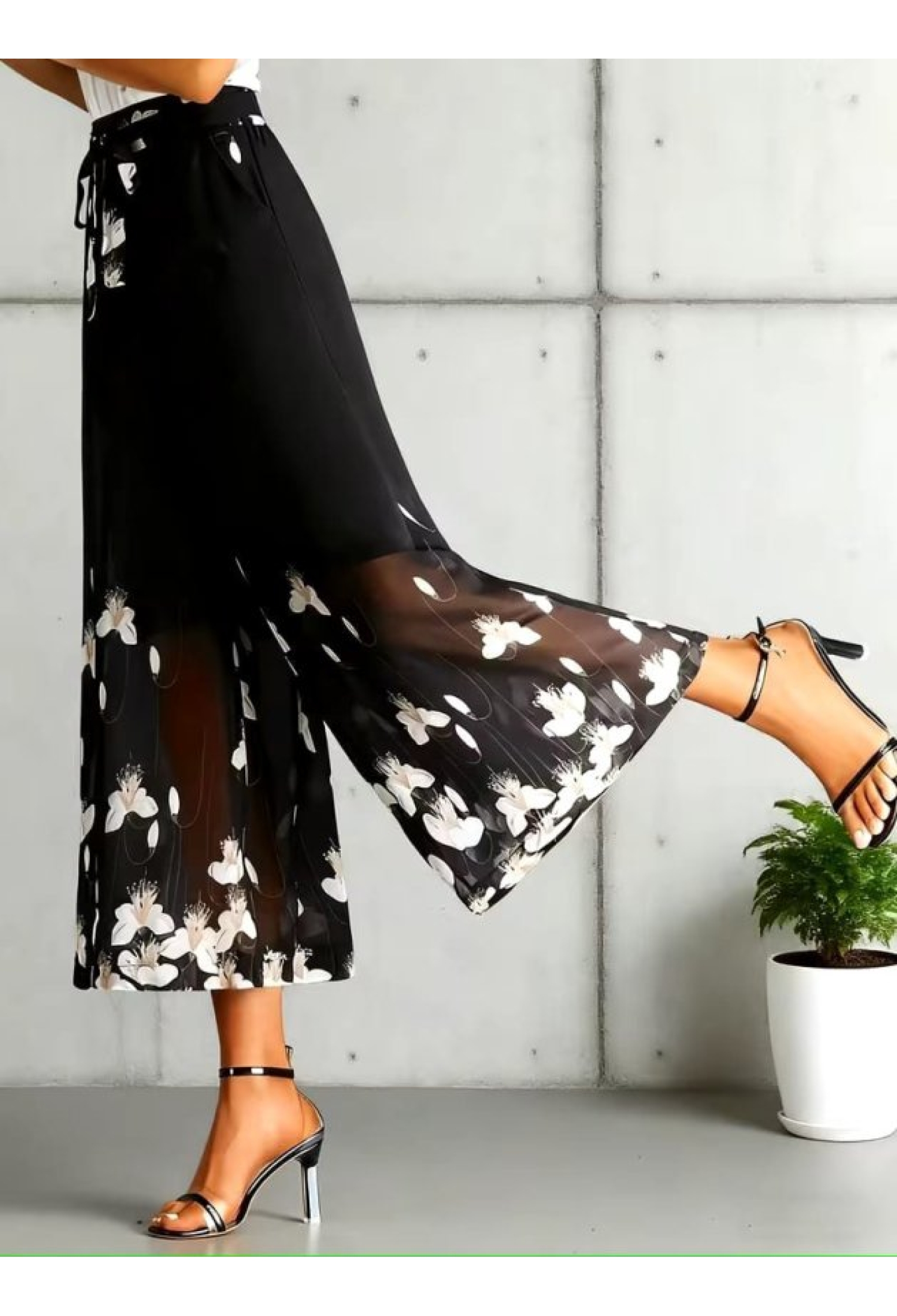 Palazzo Pants Floral Wide Leg High Waist Crop