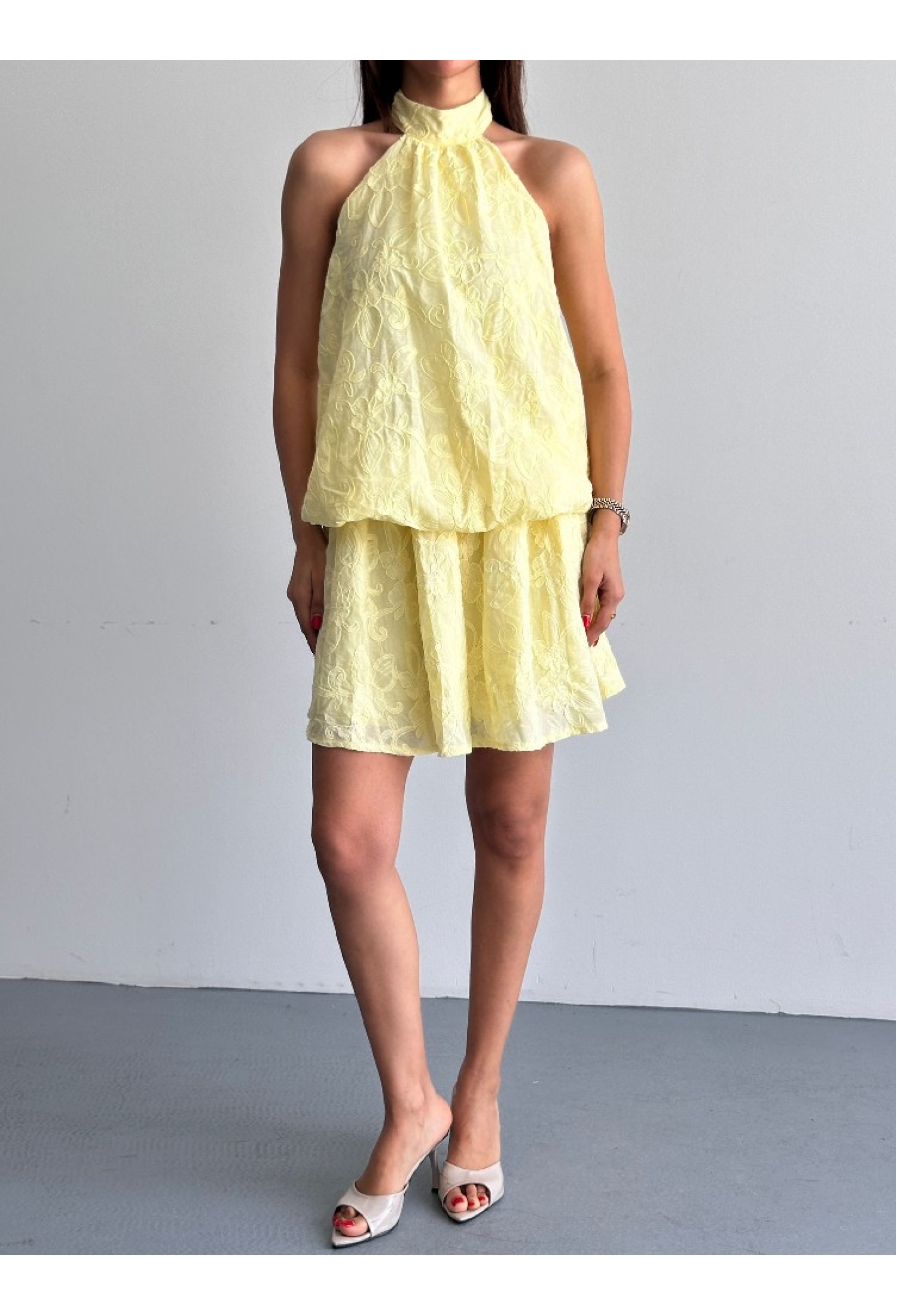 Yellow Floral A-Line Mini Sleeveless Dress