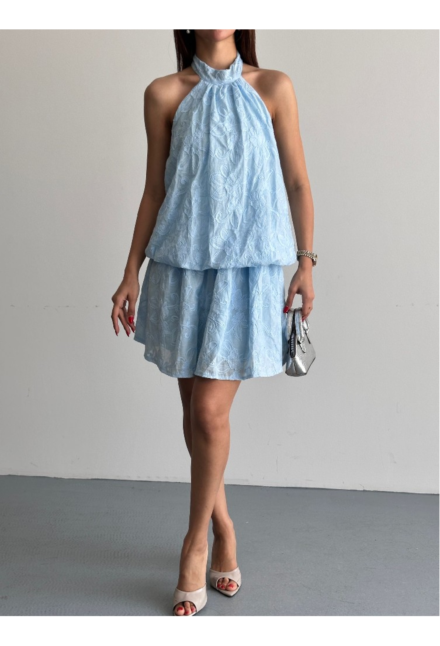 Blue Floral Sleeveless Mini Shift Dress