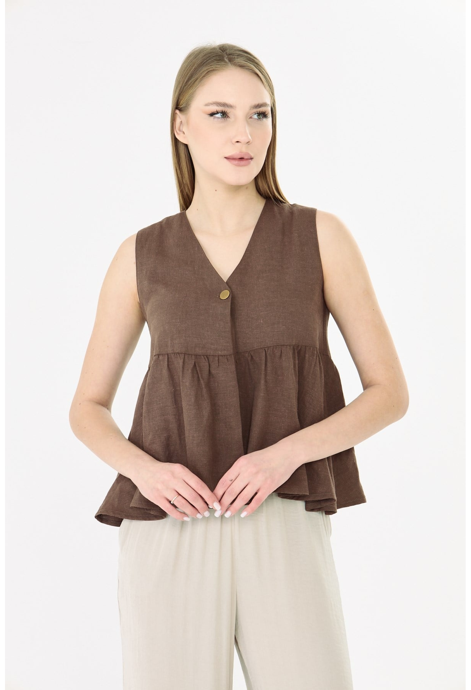 Blouse With V-Neck Cap Sleeves
