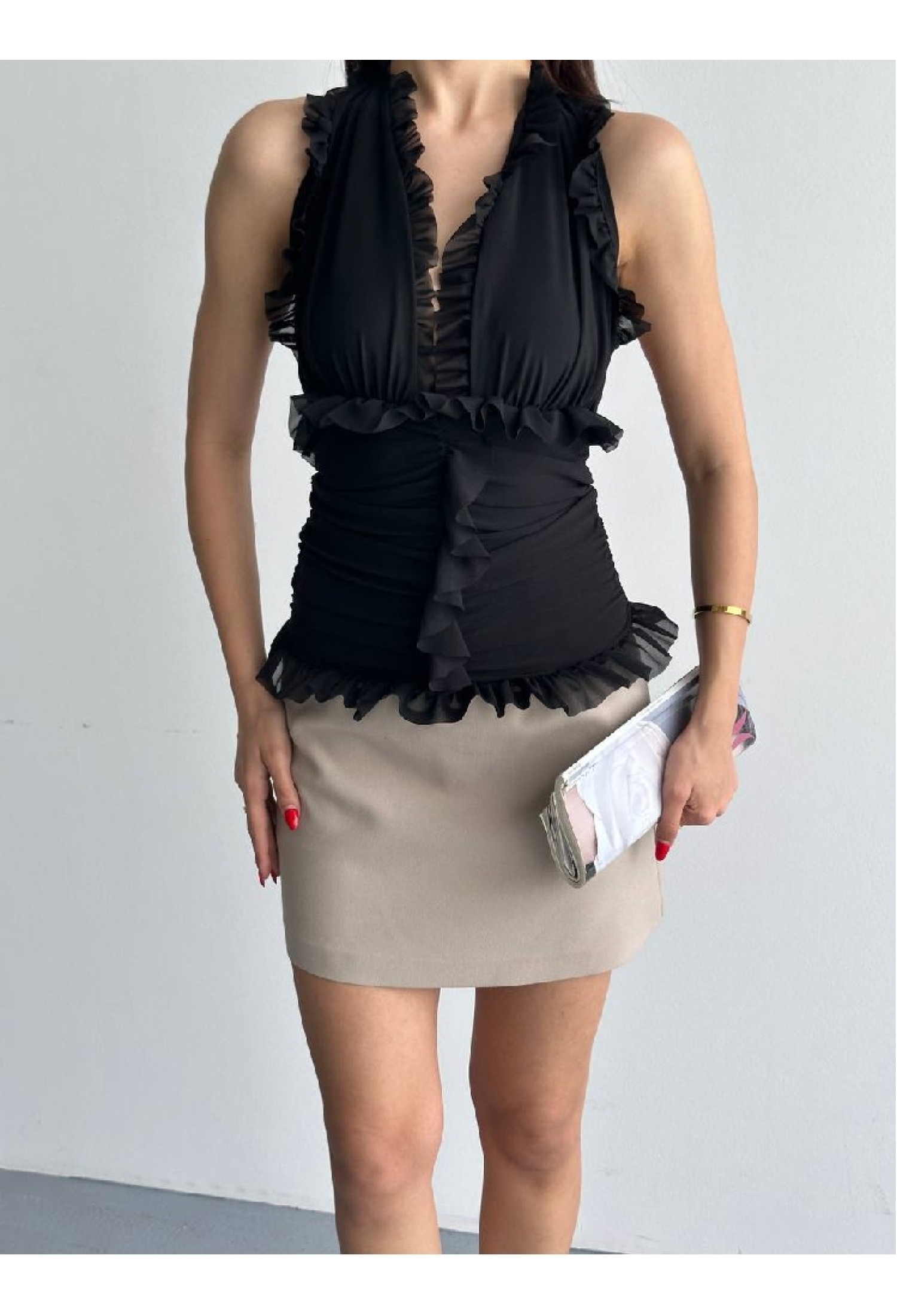 Slim Fit V-Neck Sleeveless Cap Sleeve Blouse