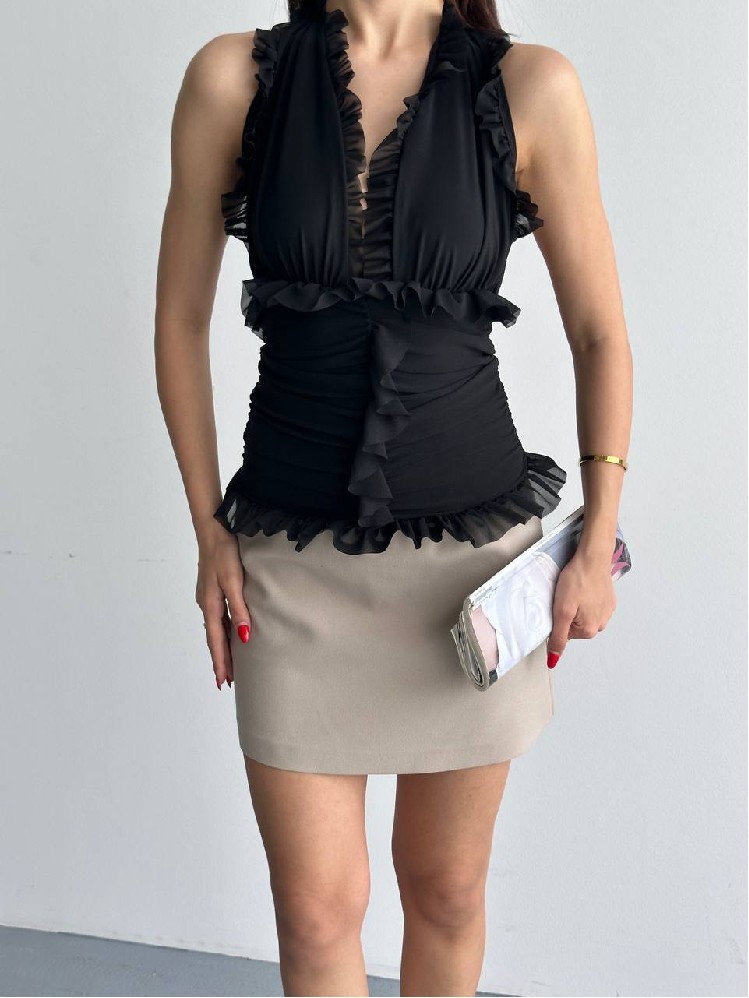 Slim Fit V-Neck Sleeveless Cap Sleeve Blouse