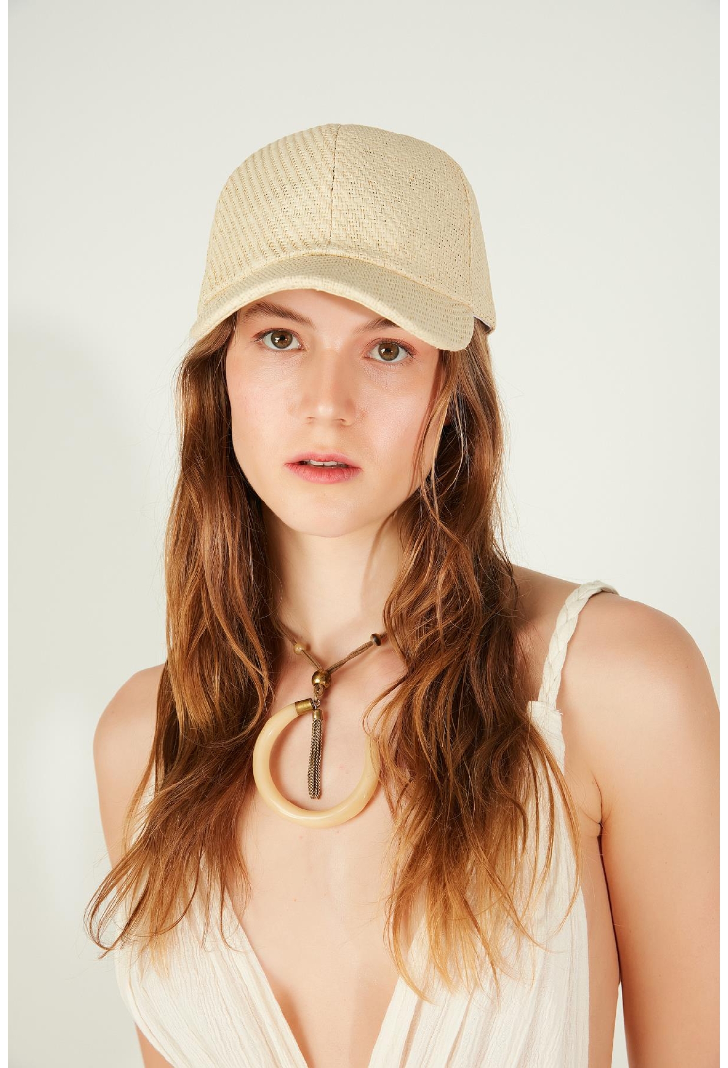 Beige Straw Baseball Cap