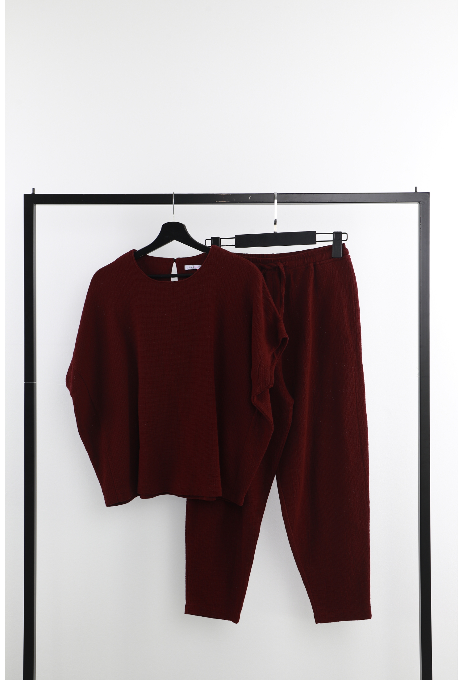 Short Sleeve Slippery Suit - Burgundy