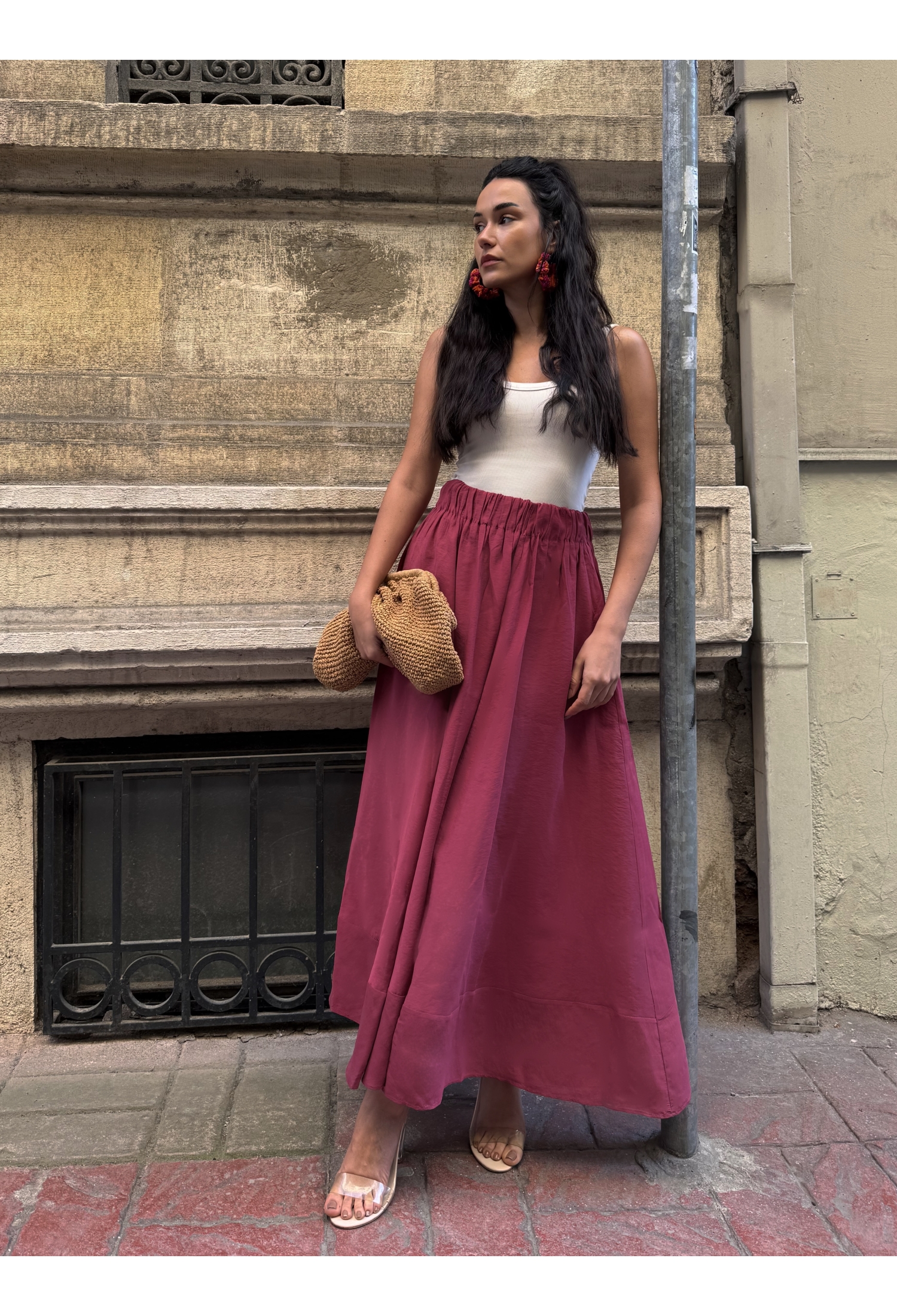 Burgundy 100% Modal Long Skirt 29078