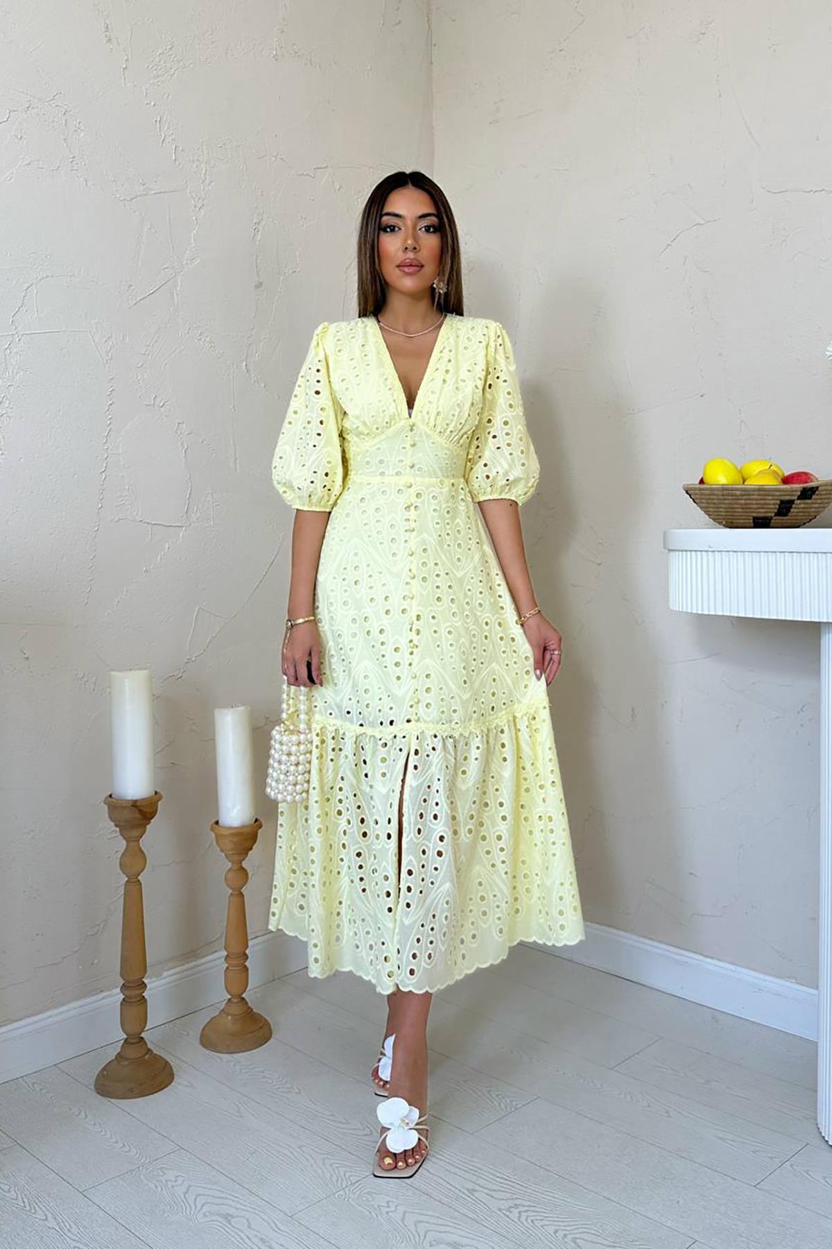 Fit And Flare Dress With Ballon 3/4 Sleeves