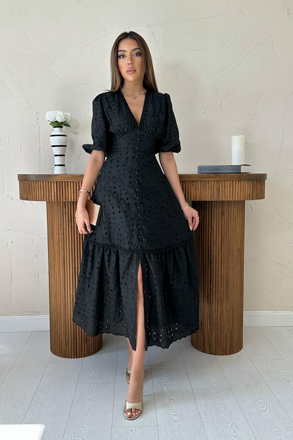 Elegant Fit And Flare Dress With Puff Sleeves