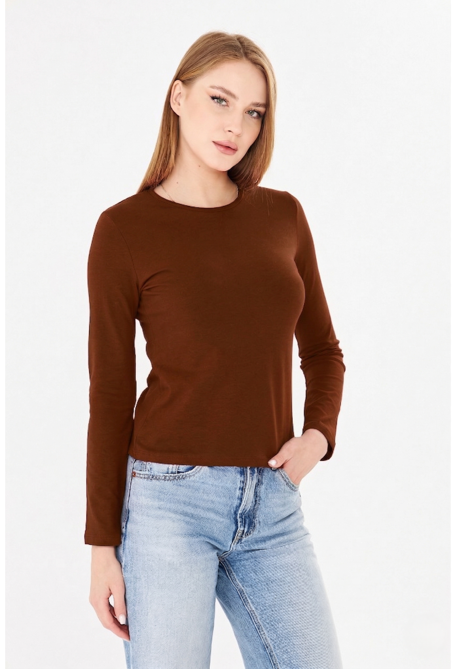 Casual Blouse Long Sleeve Crew Neck Regular Fit