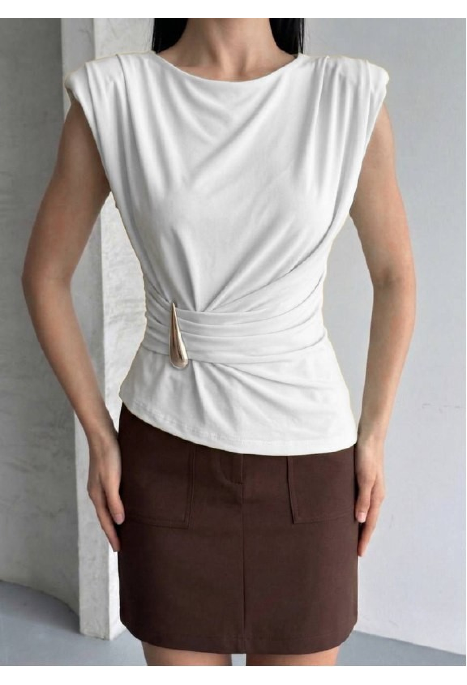 White Elegant Fitted Sleeveless Cap Sleeve Blouse