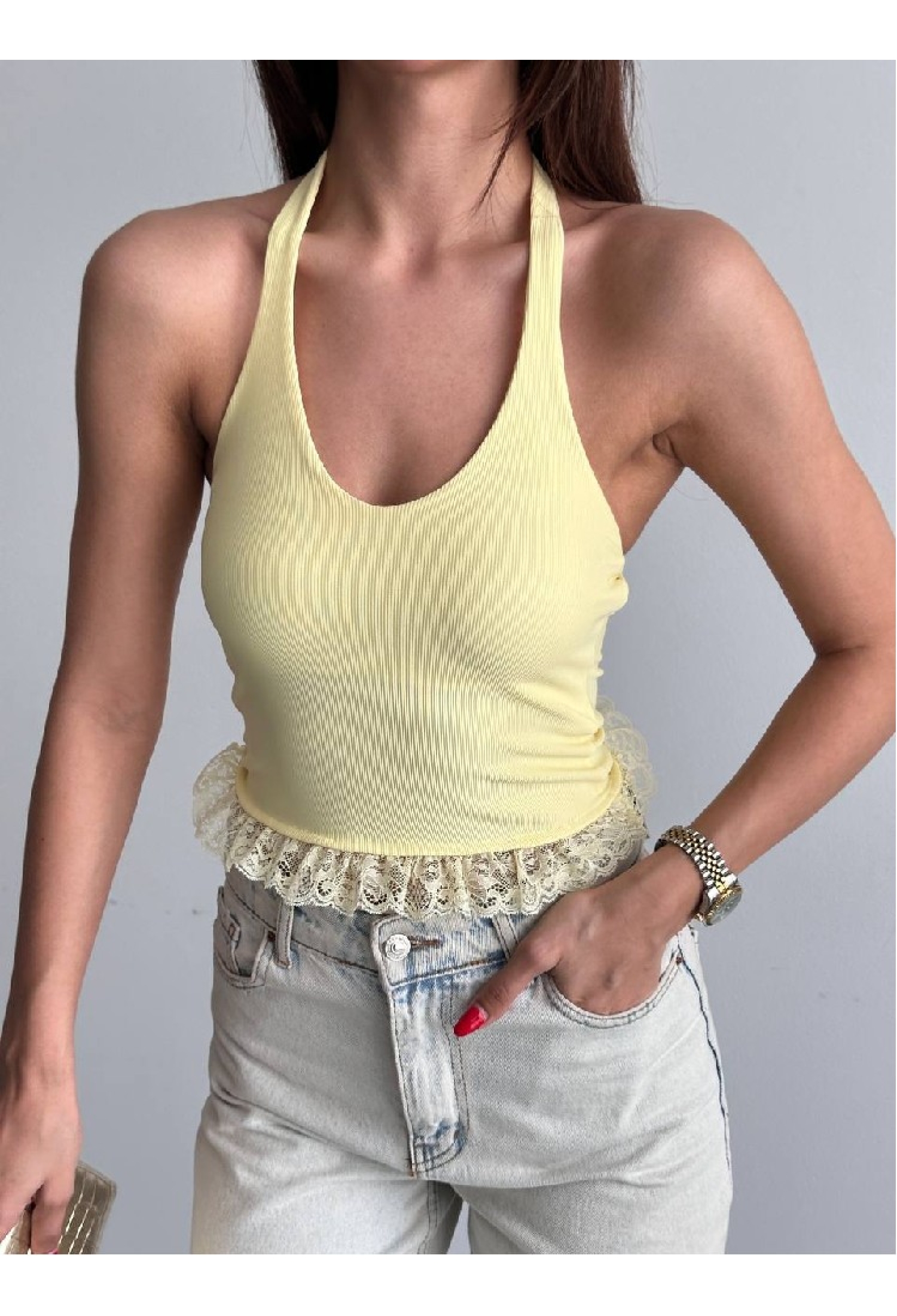 Fitted Crop Halter Neck Blouse