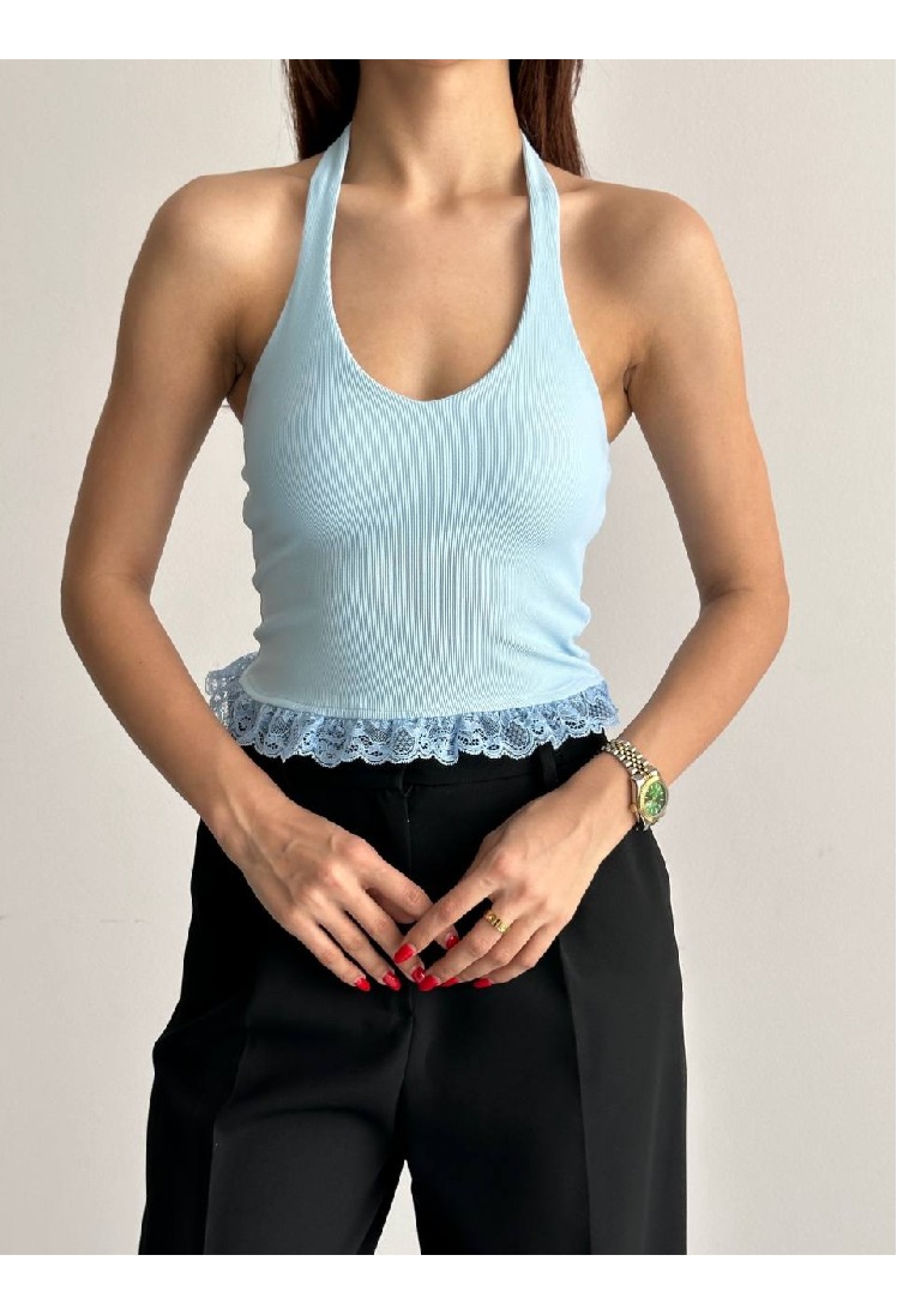 Blouse Fitted Sleeveless Halter Neck Crop Top