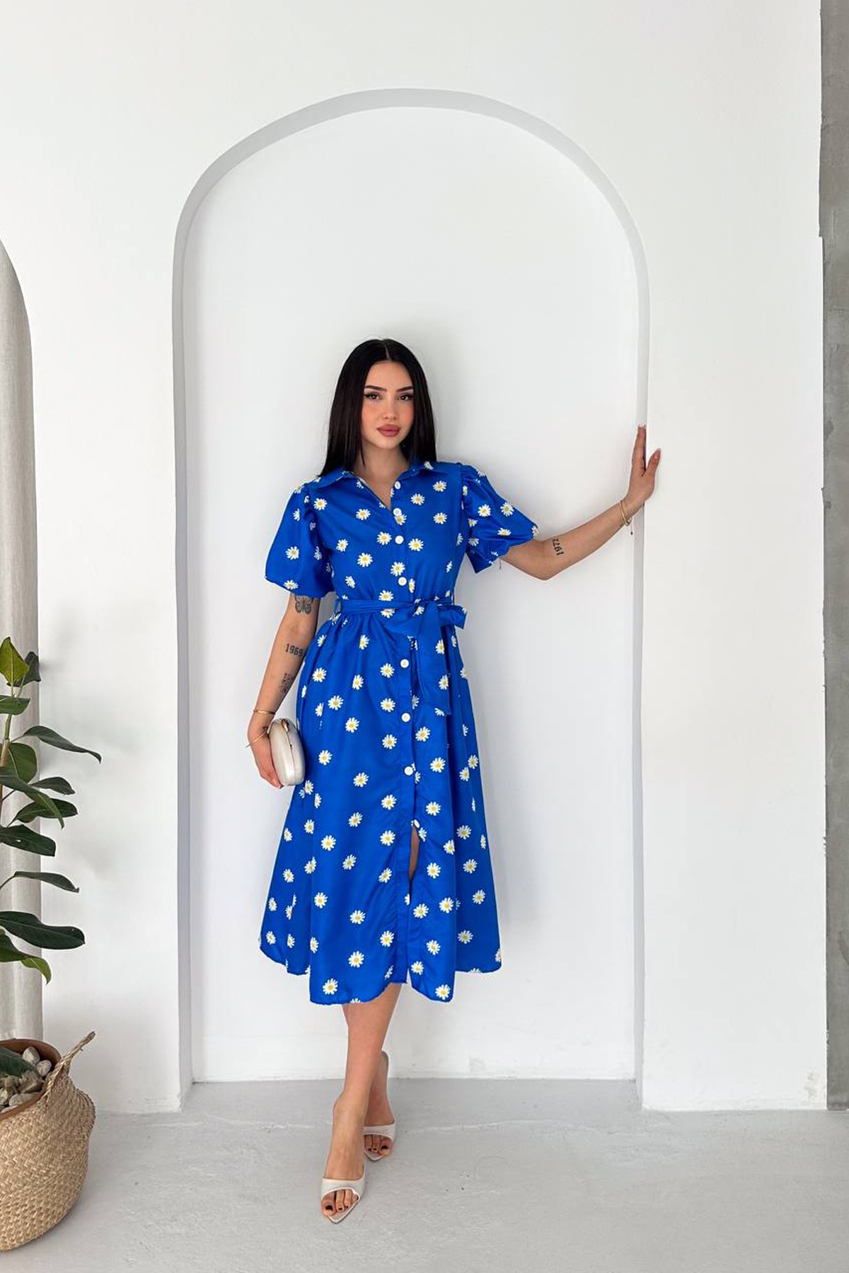 Floral Puff Sleeve Shirt Dress