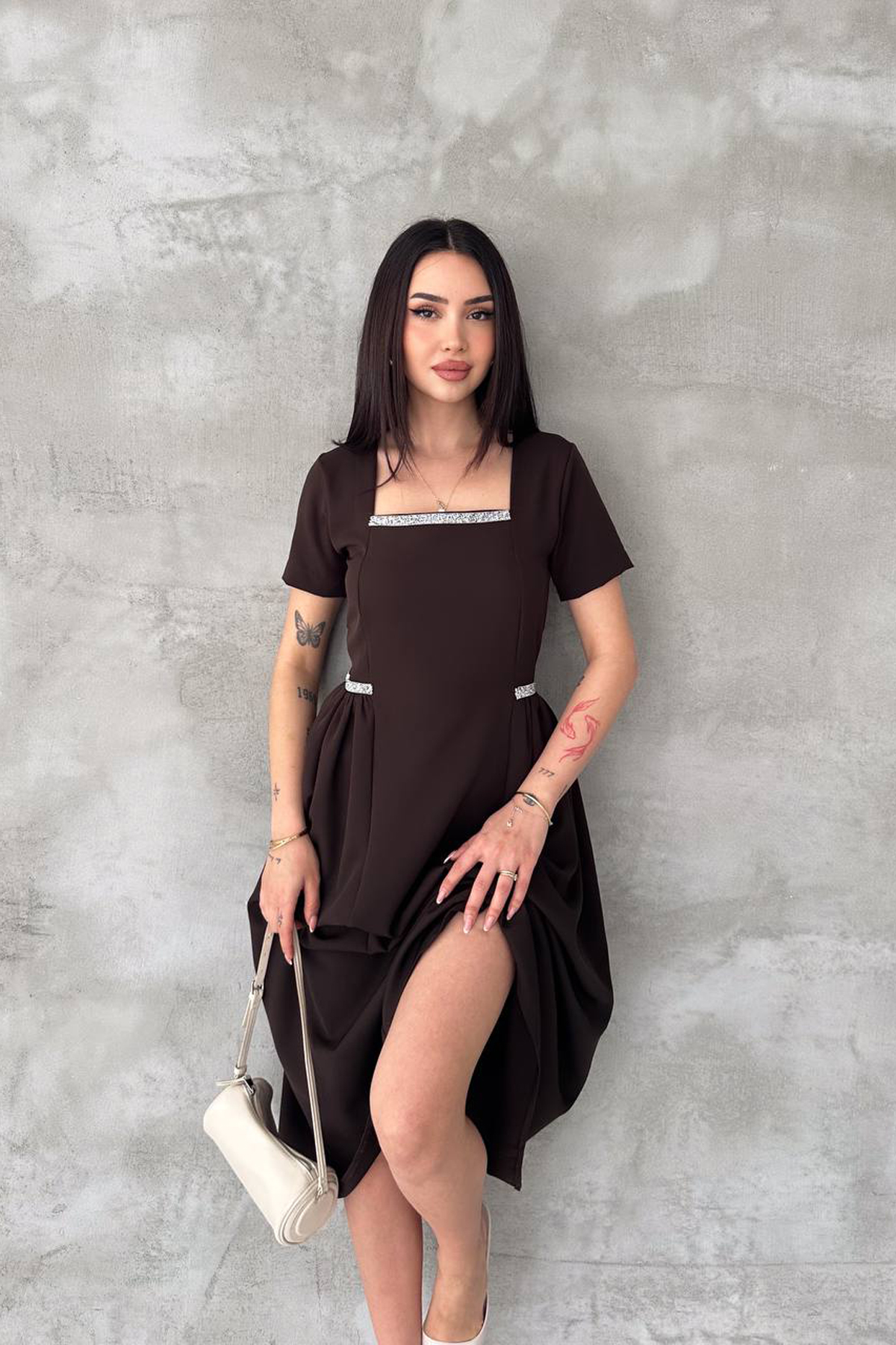 Elegant Fit And Flare Dress With Square Neck