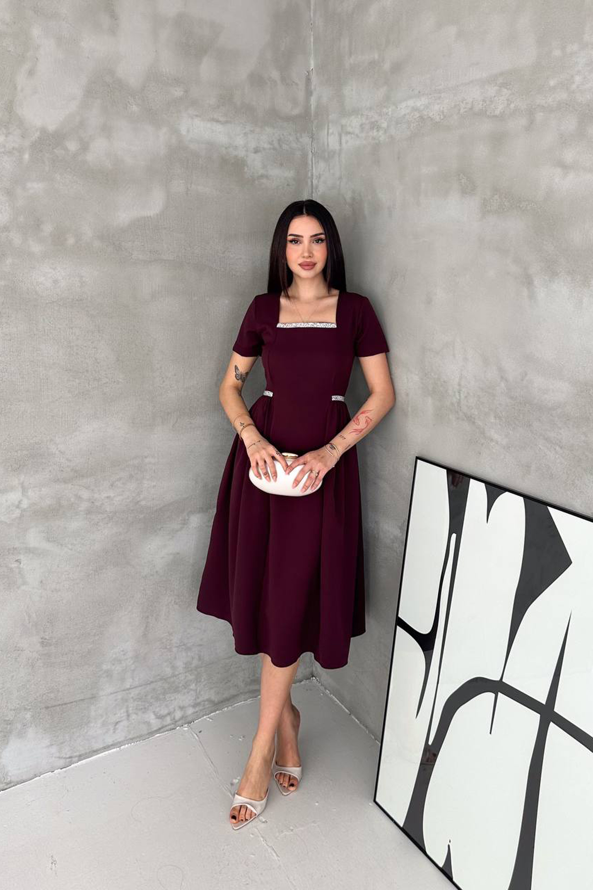 Claret Red Fit And Flare Dress