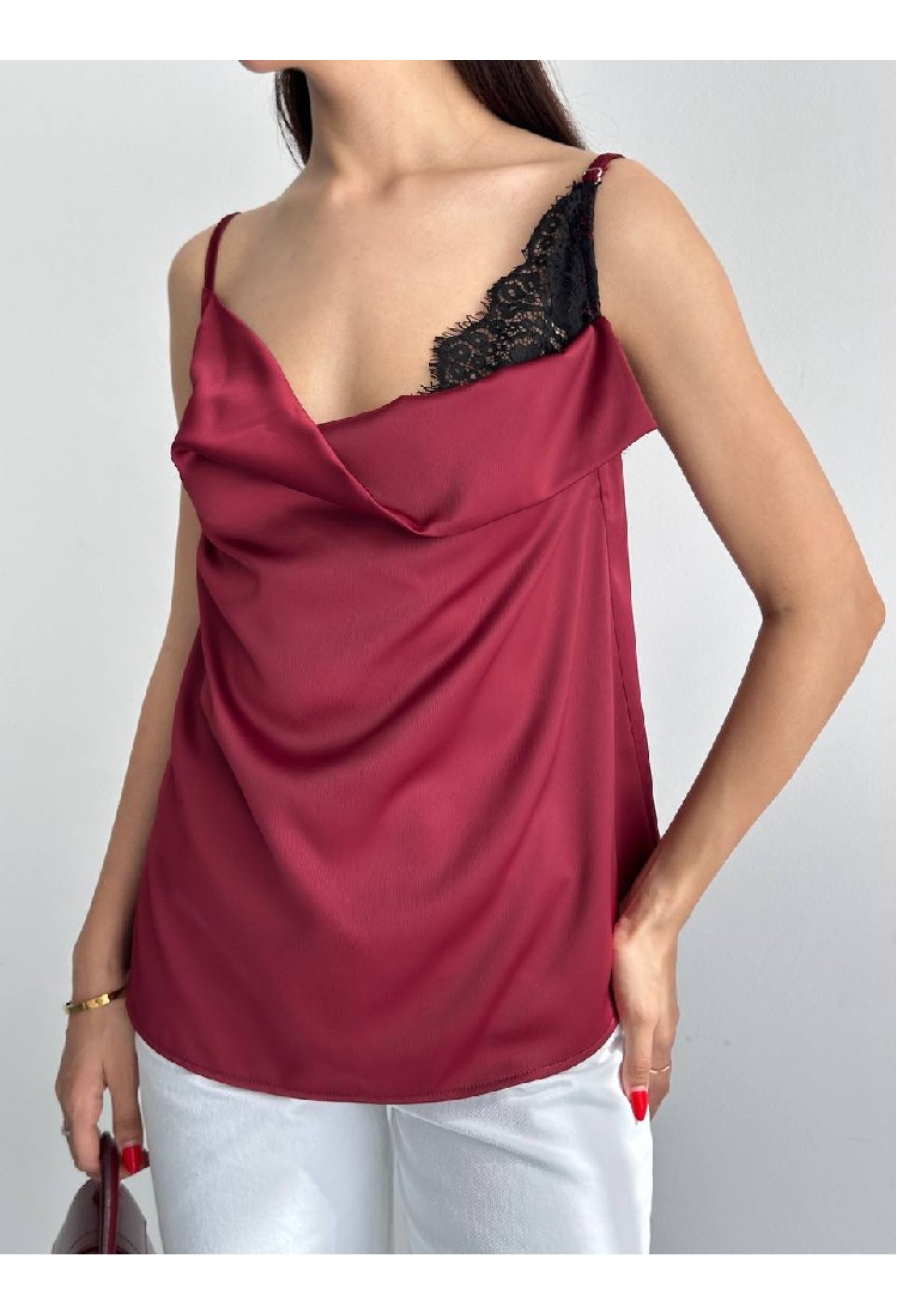 Blouse With Cowl Neck And Cap Sleeve