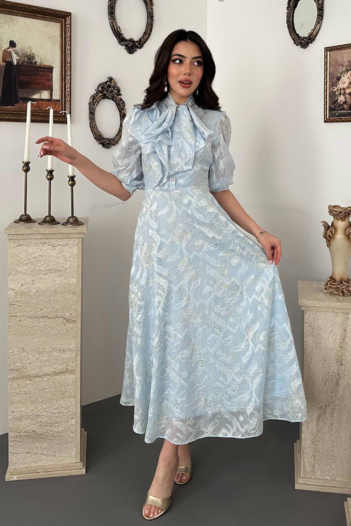 Elegant Fit And Flare Dress With Puff Sleeves