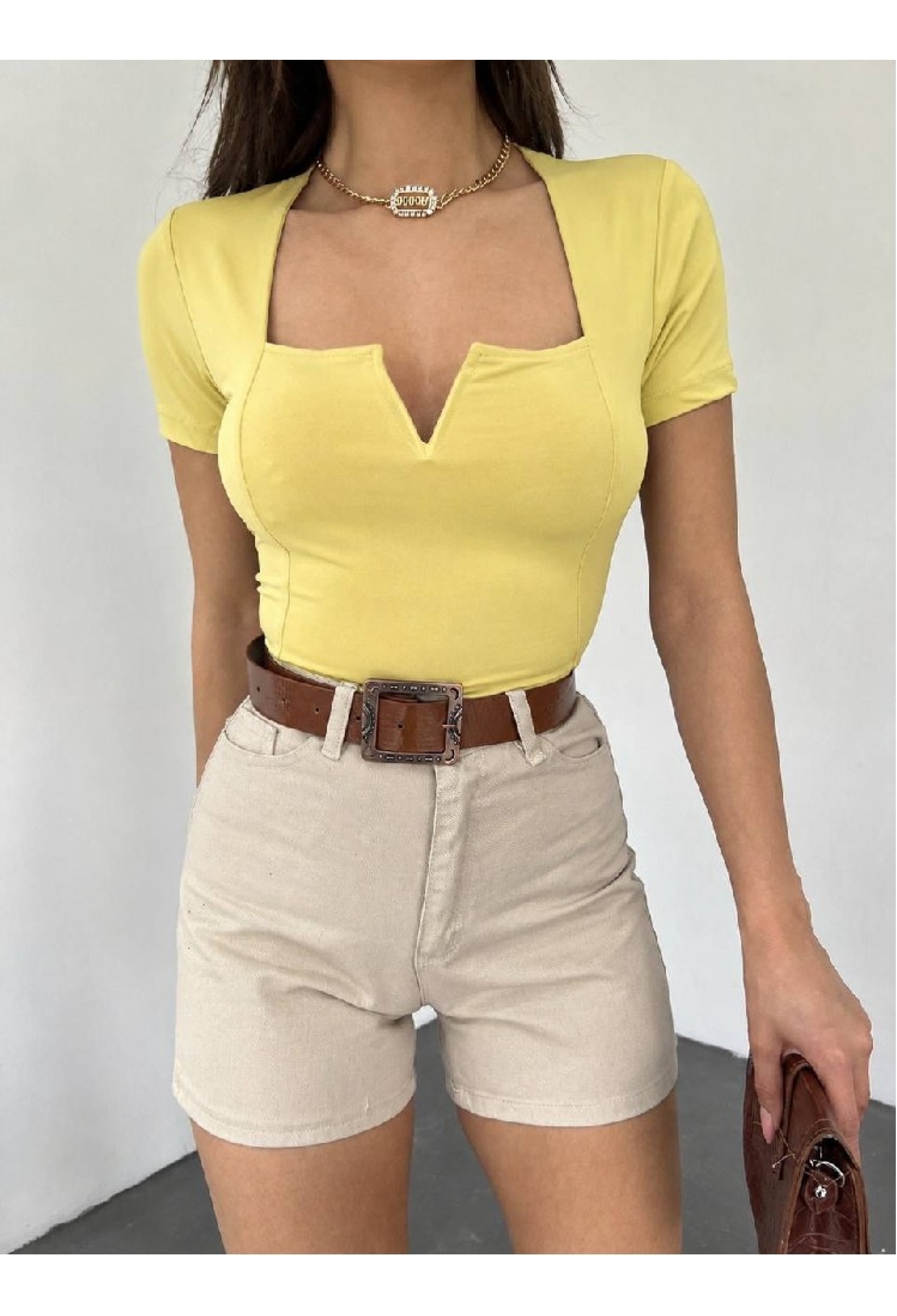 Sexy Fitted Blouse With Plunging Neck