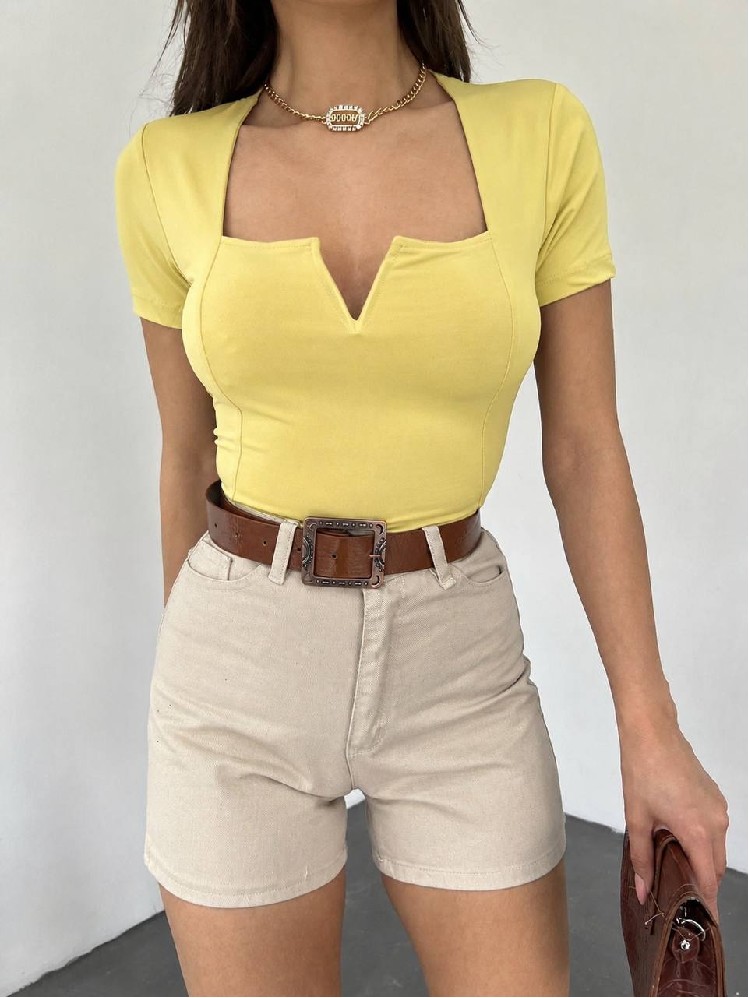 Sexy Fitted Blouse With Plunging Neck