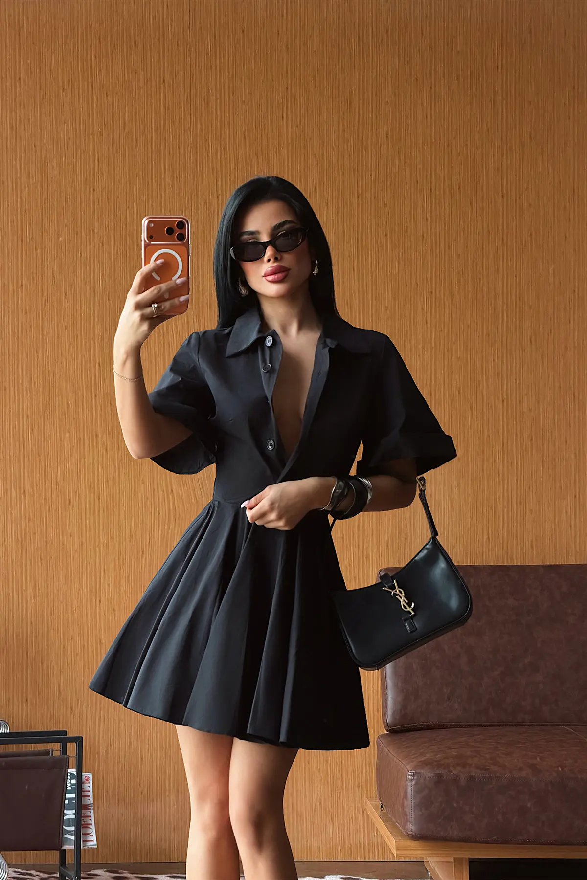 Fit And Flare Mini Dress With Notched Neck