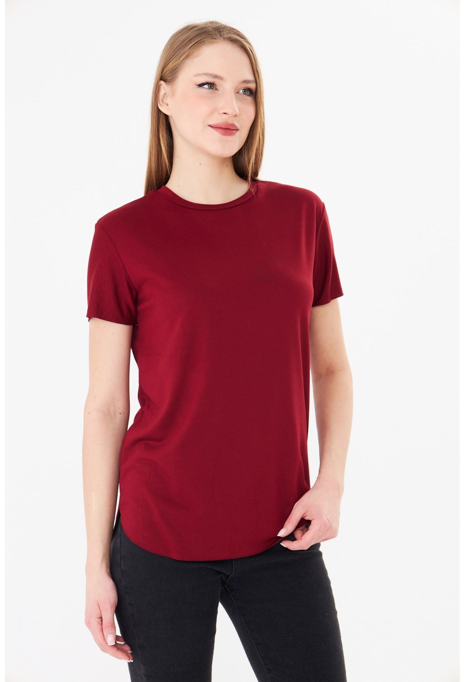Claret Red Short Sleeve Blouse
