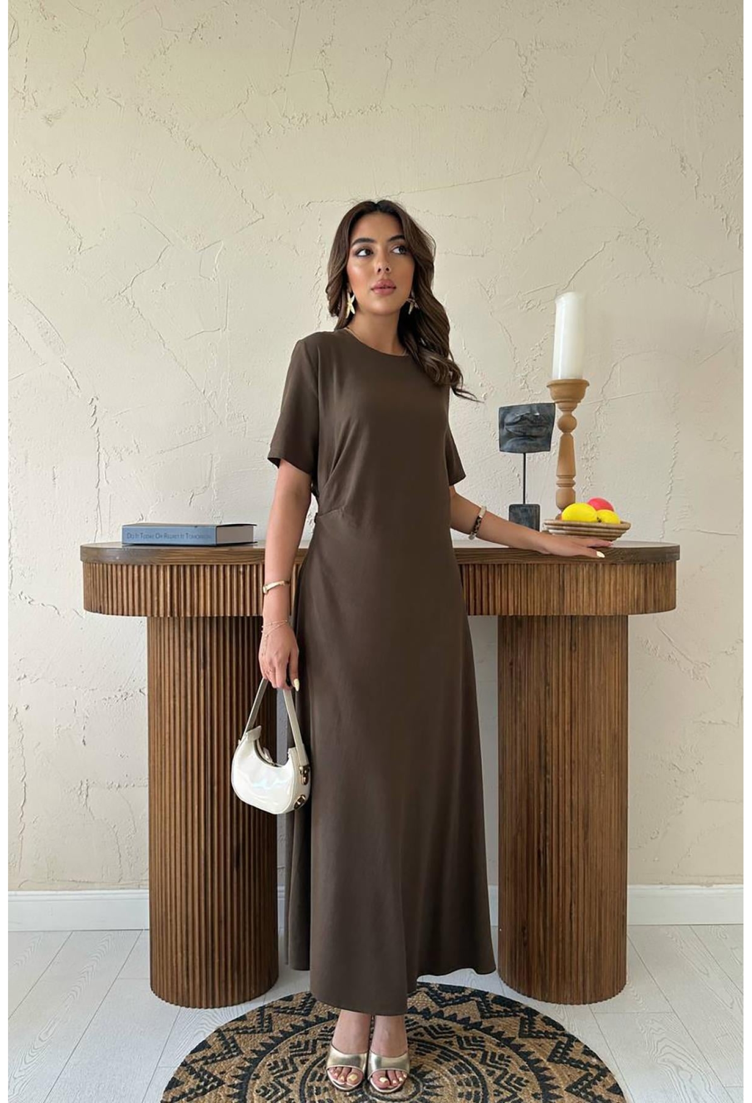 Pleated Crew Neck Dress