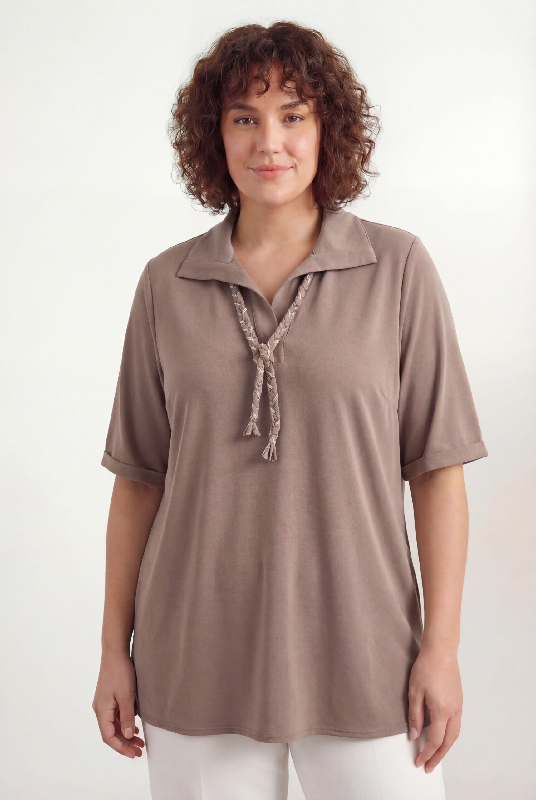 Brown Modest Plus Size Blouse