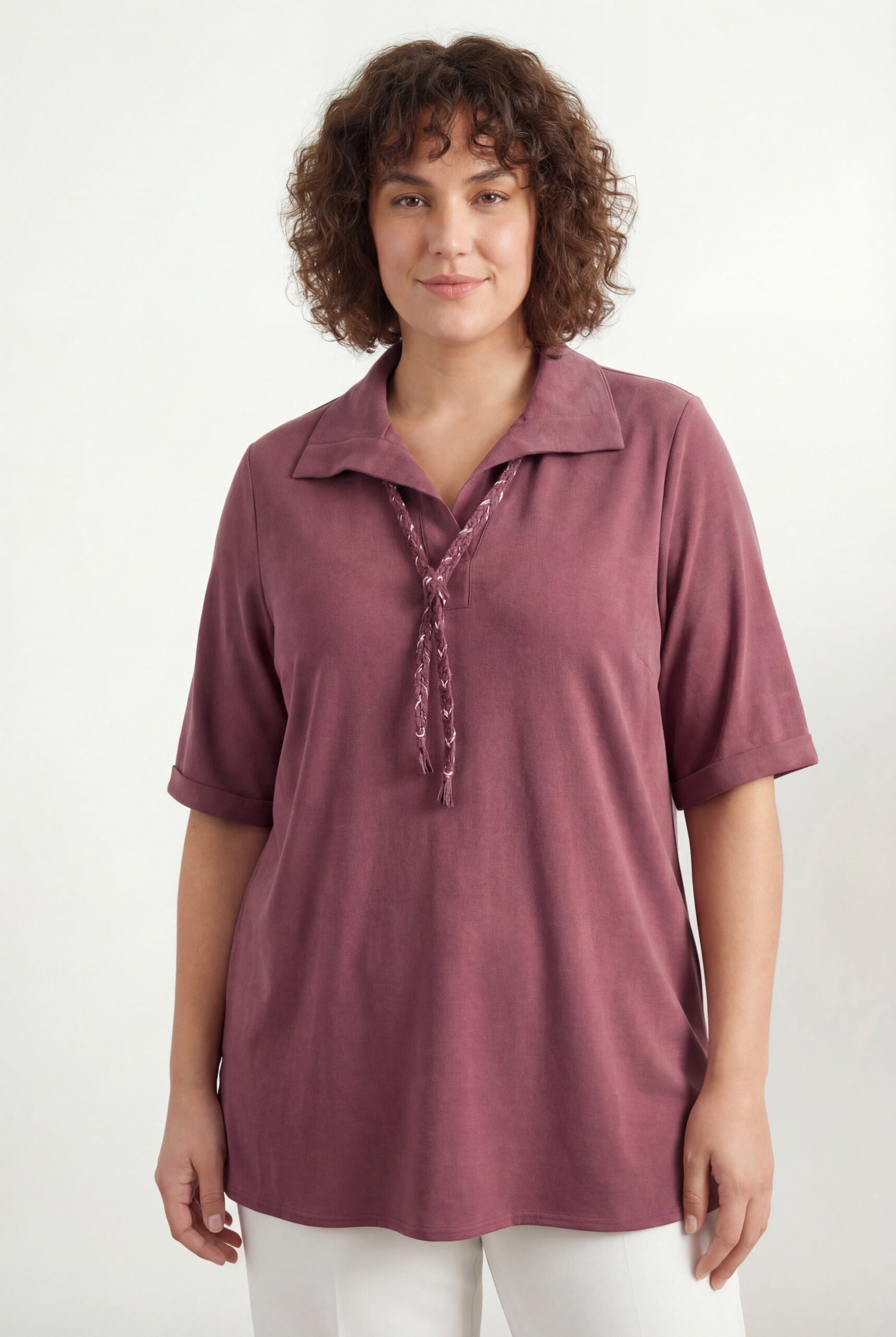 Blouse With Notched Neck And Half Sleeves