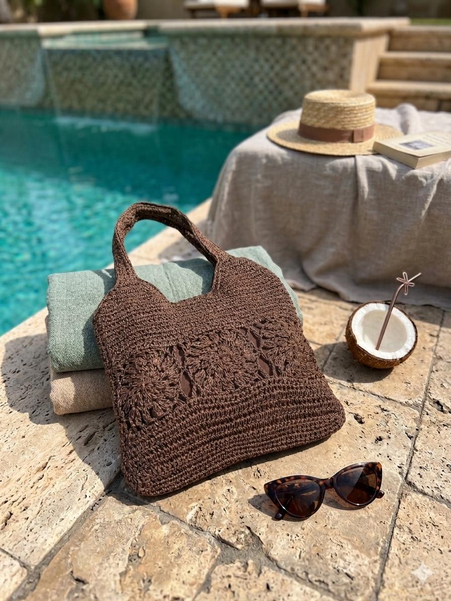 Hand Knitted Straw Bag