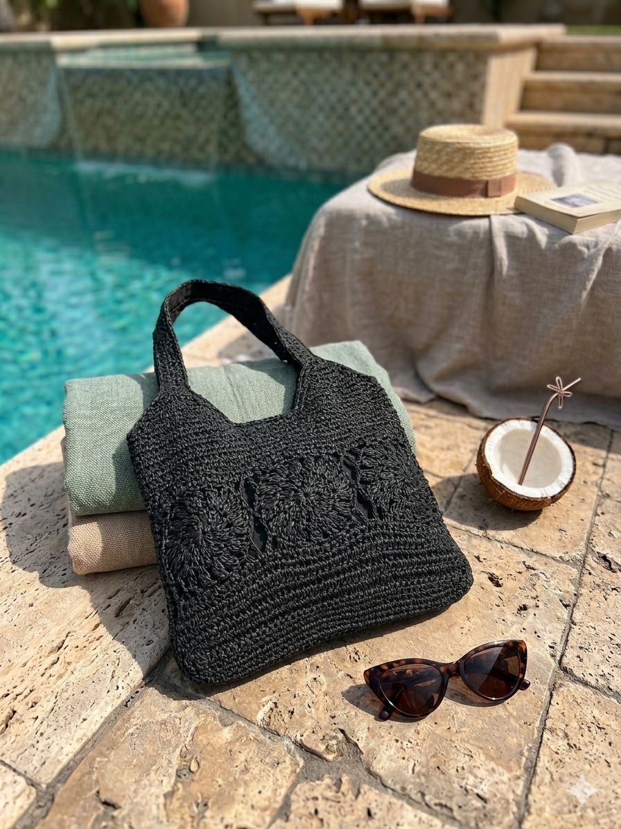 Hand Knitted Straw Bag