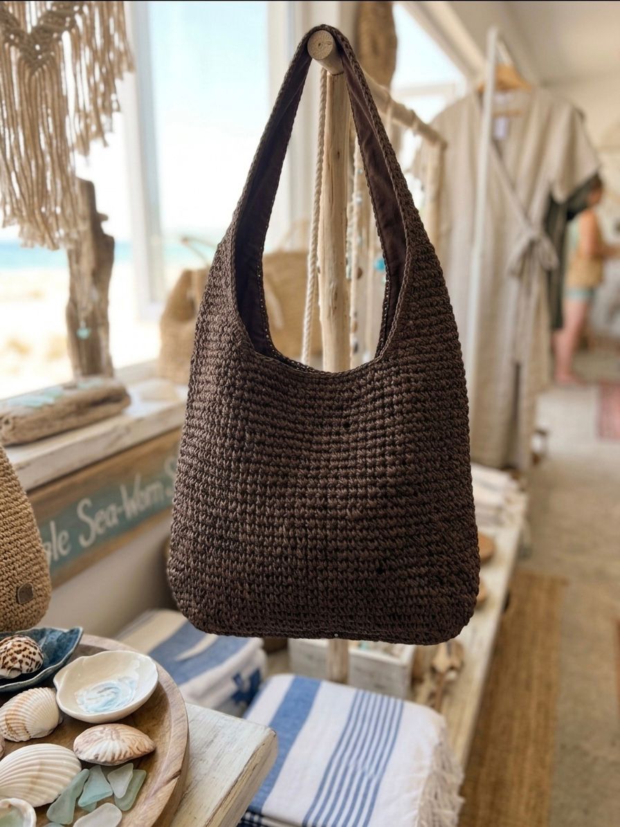 Hand Knitted Straw Bag