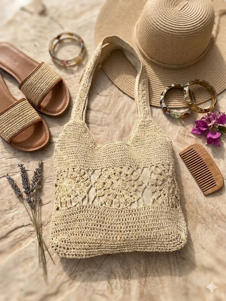 Hand Knitted Straw Bag