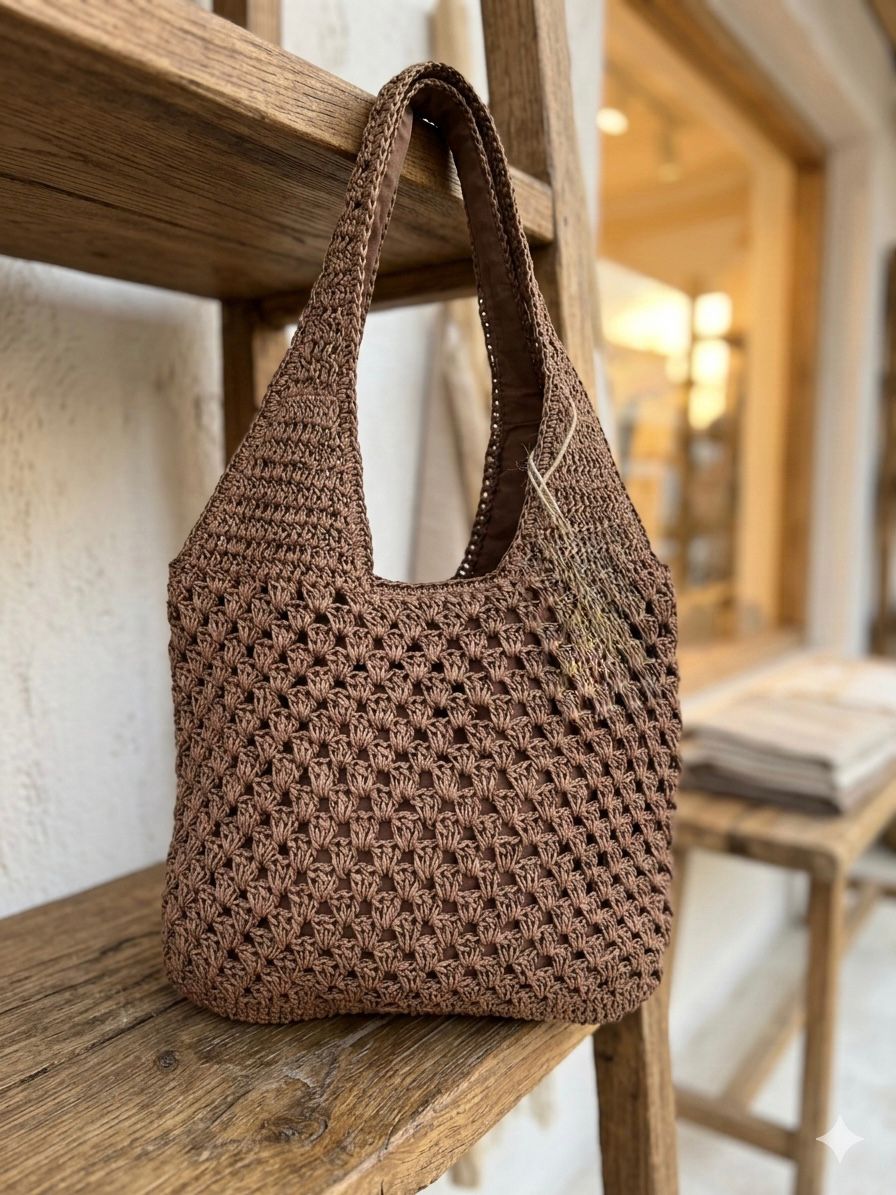 Hand Knitted Straw Bag