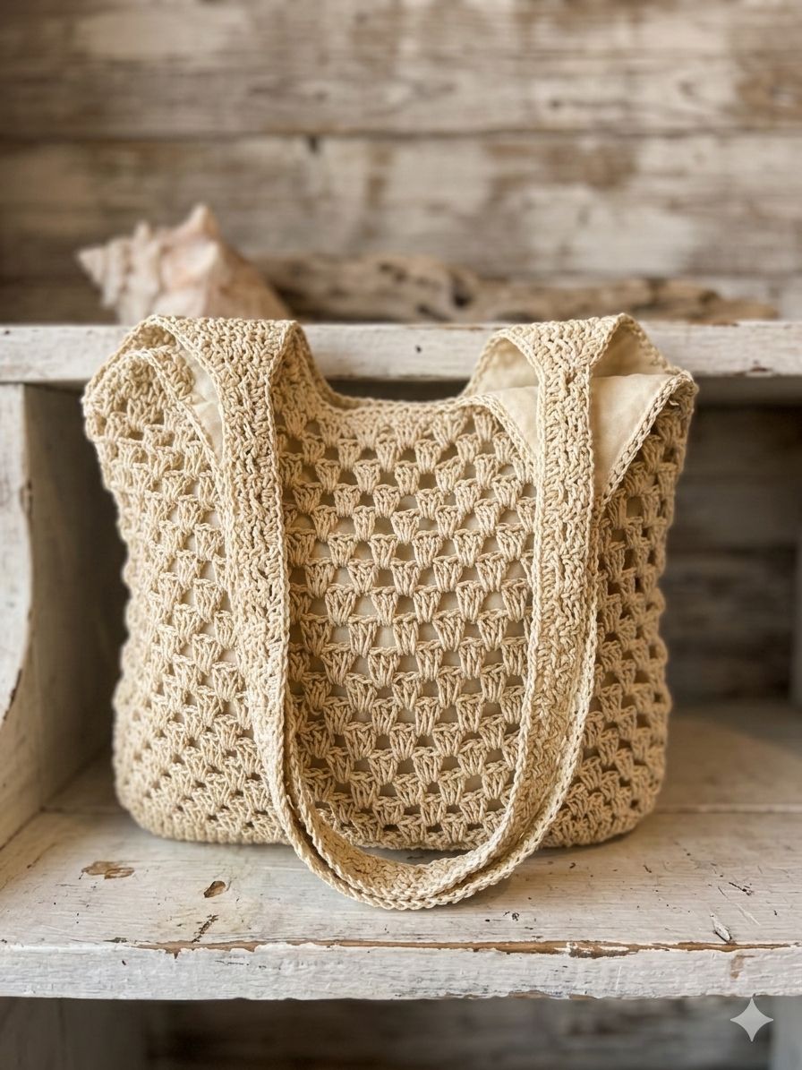 Hand Knitted Straw Bag
