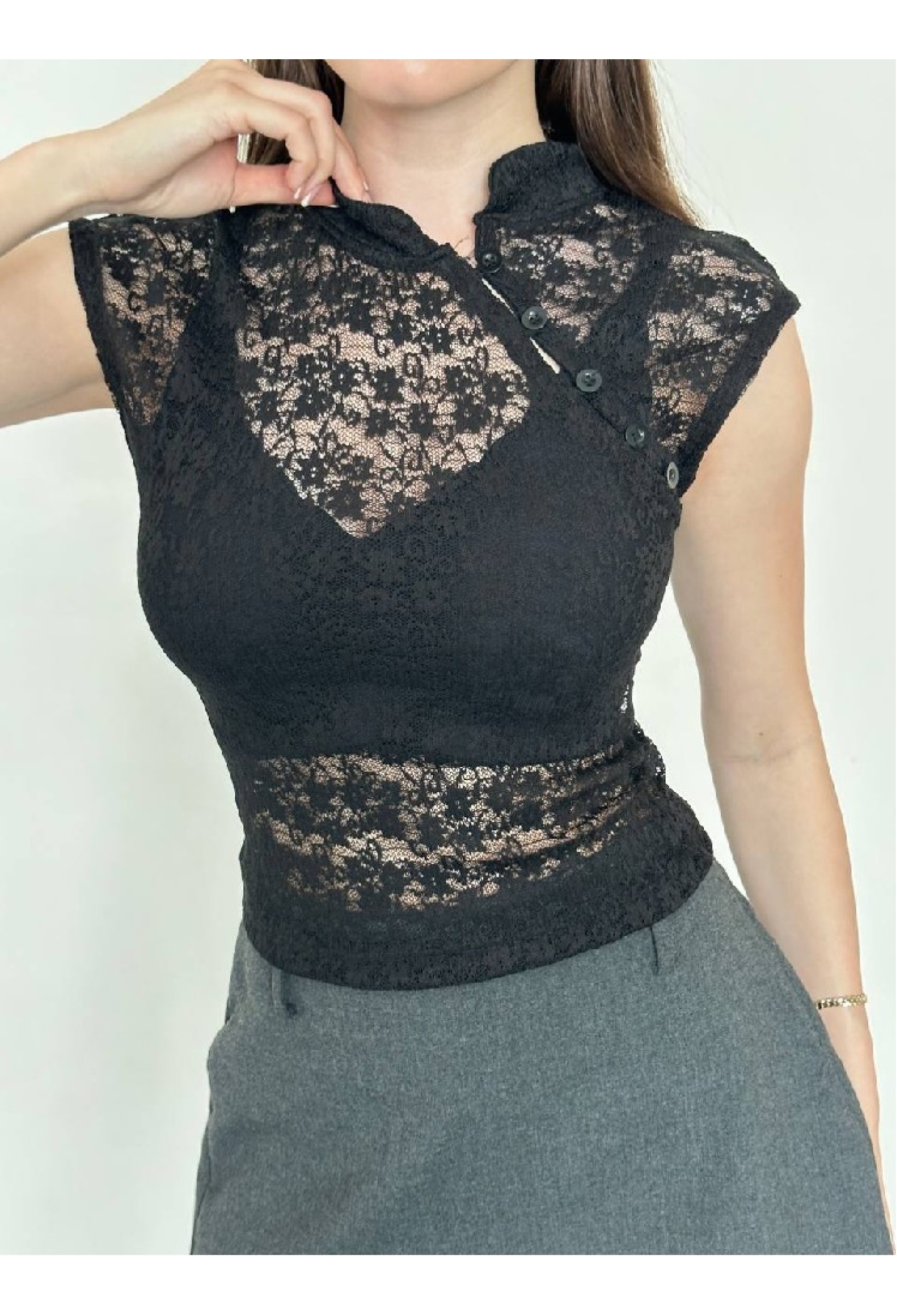 Elegant Blouse With Floral Cap Sleeves