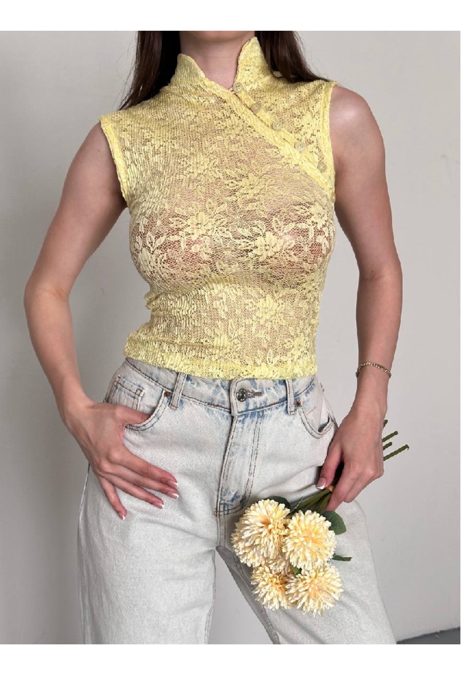 Floral Fitted Crop Blouse With High Neck