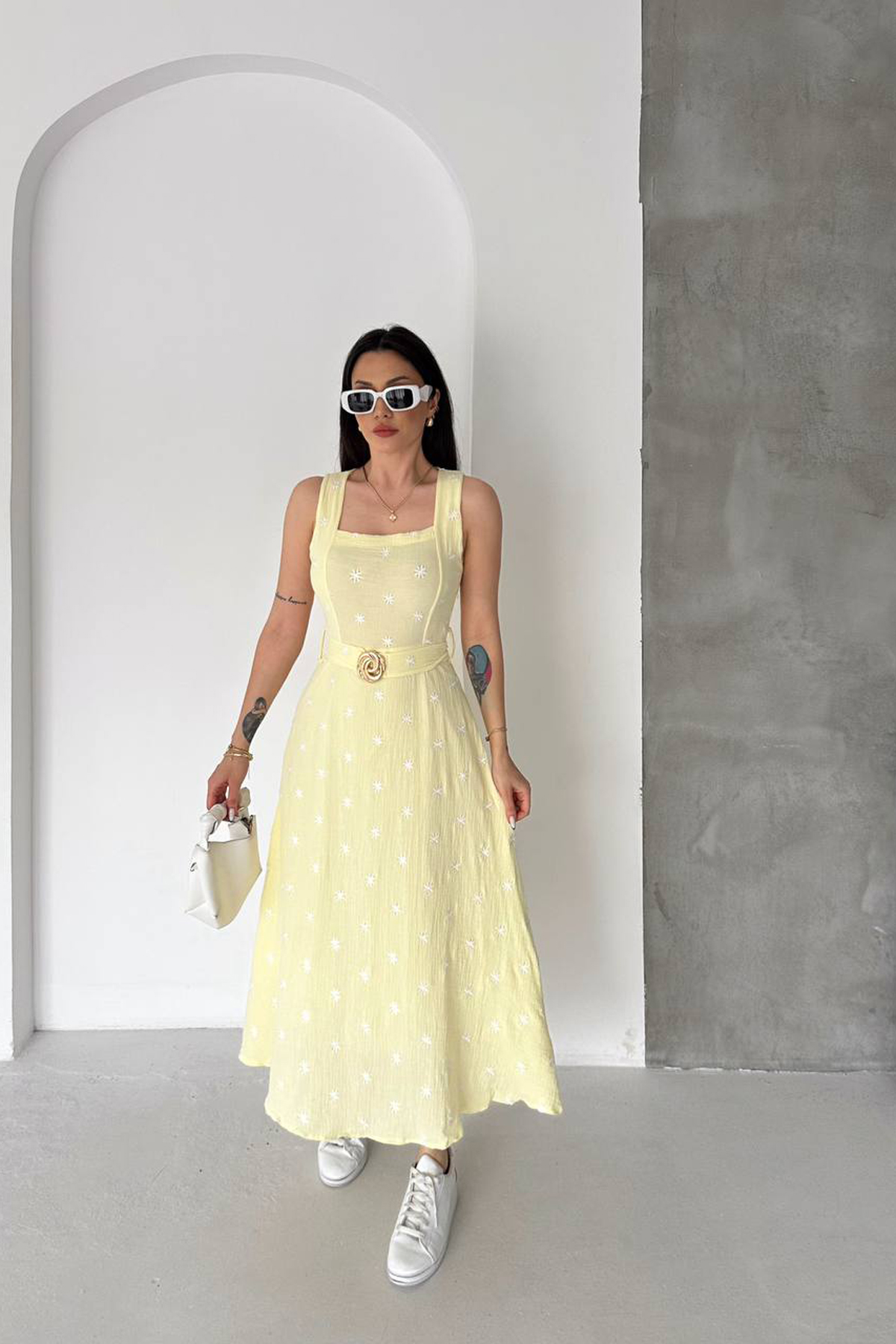 Fit And Flare Midi Dress With Floral Pattern
