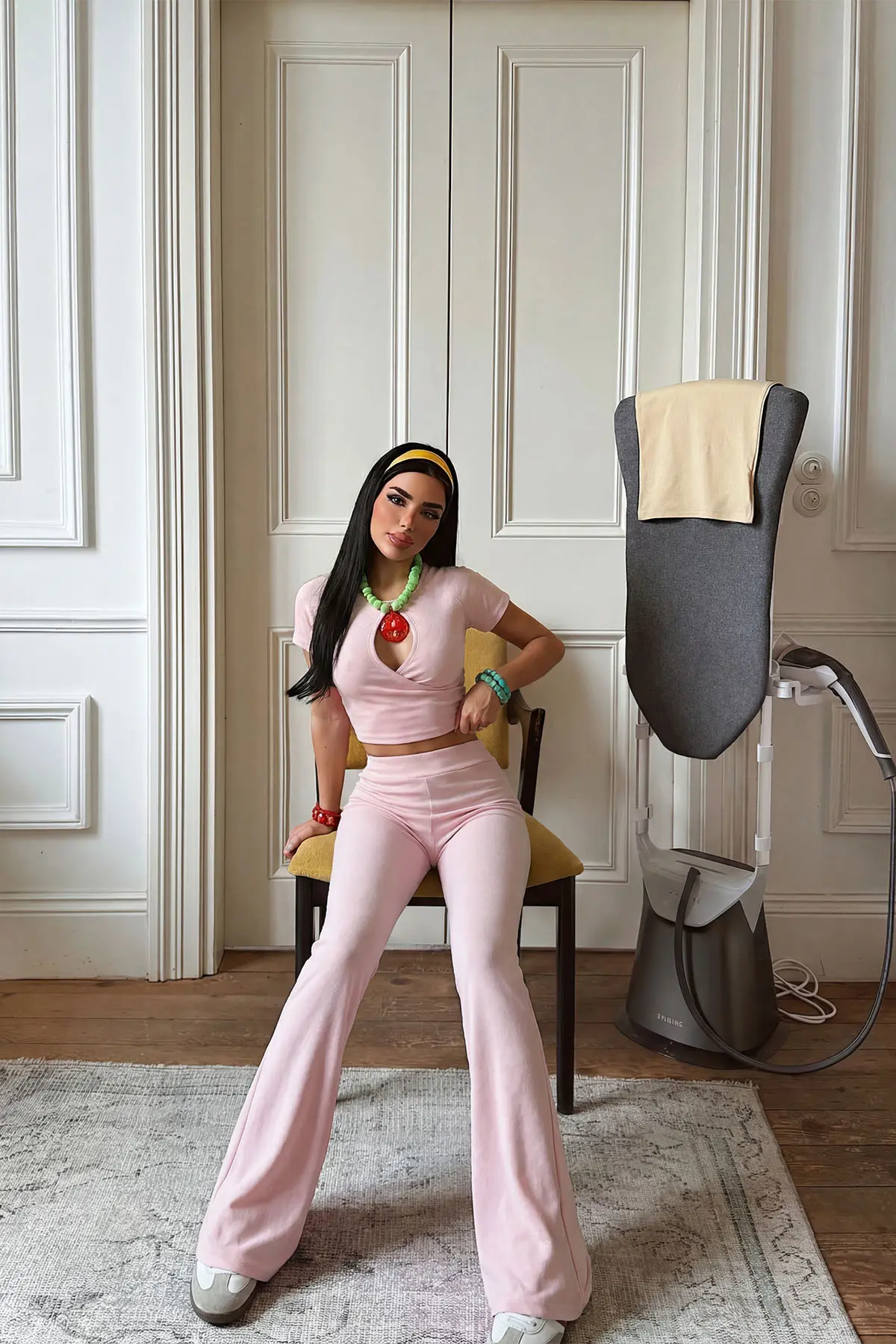 Pink Sexy Casual Set With Zip Up & Flare Leg Pants